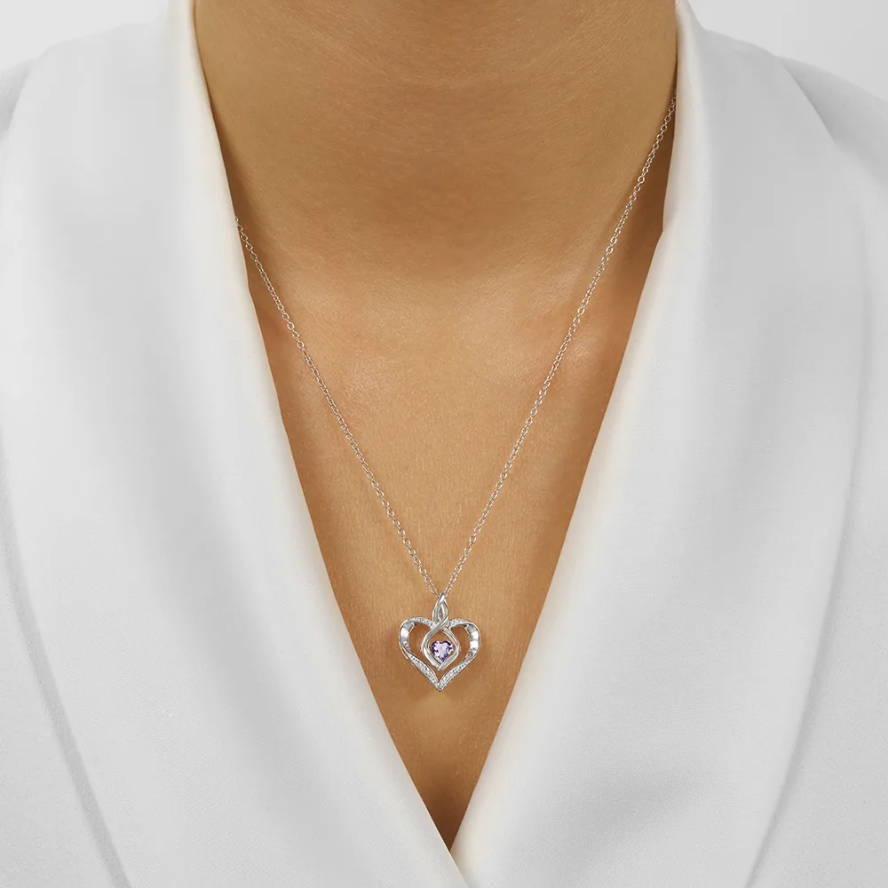 Silver Diamond 1/50Ctw & Syn Alexandrite 1/4Ctw Pendant view 2