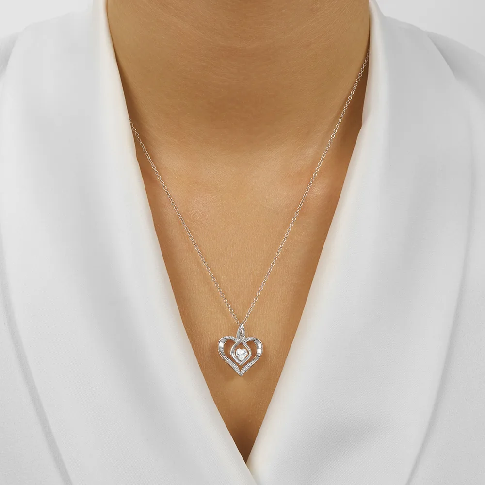 Silver Diamond 1/50Ctw & Createdwhite Topaz 1/4Ctw Pendant view 2