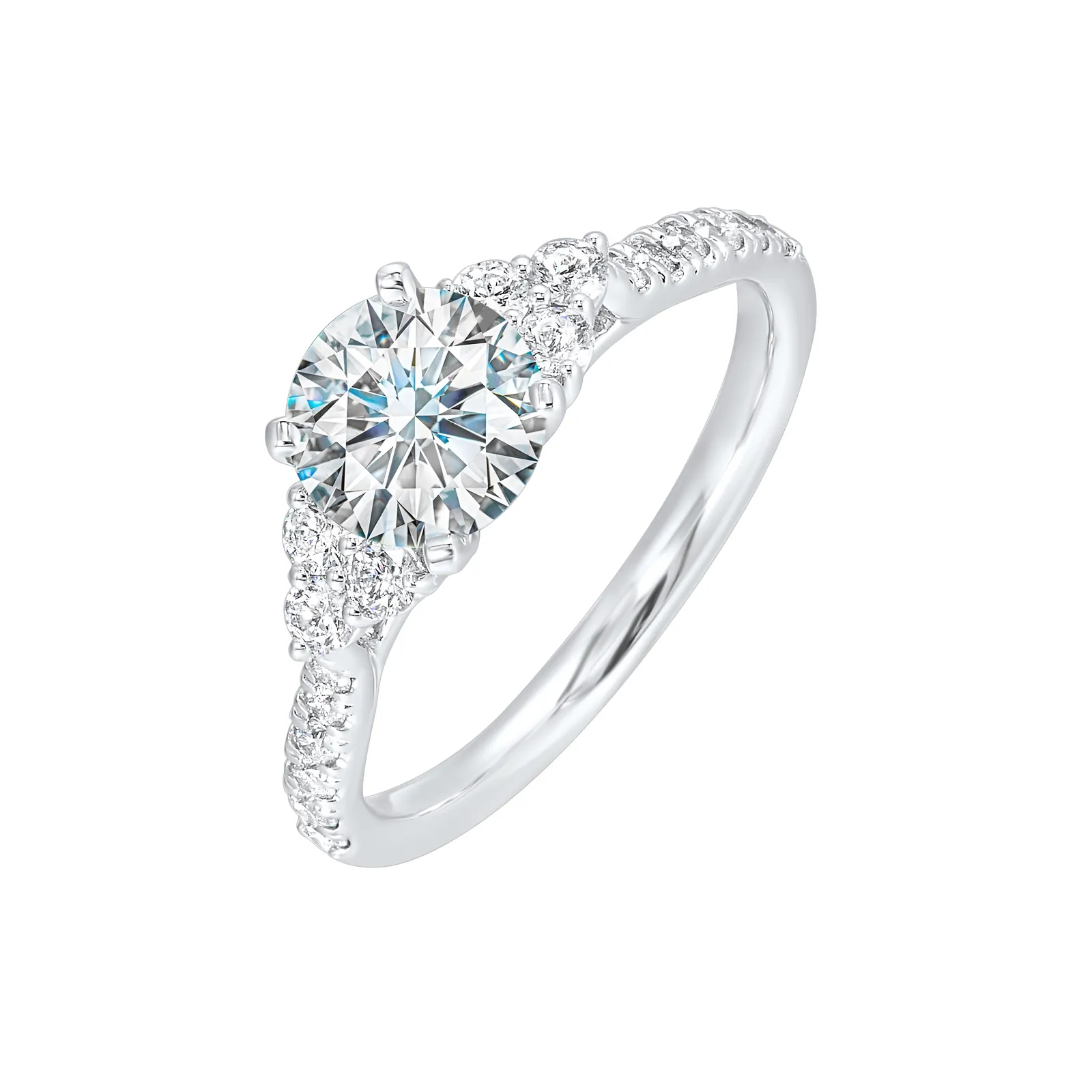 14Kt White Semi Mount 1/3Ctw For 1Ctw Round Center view 2