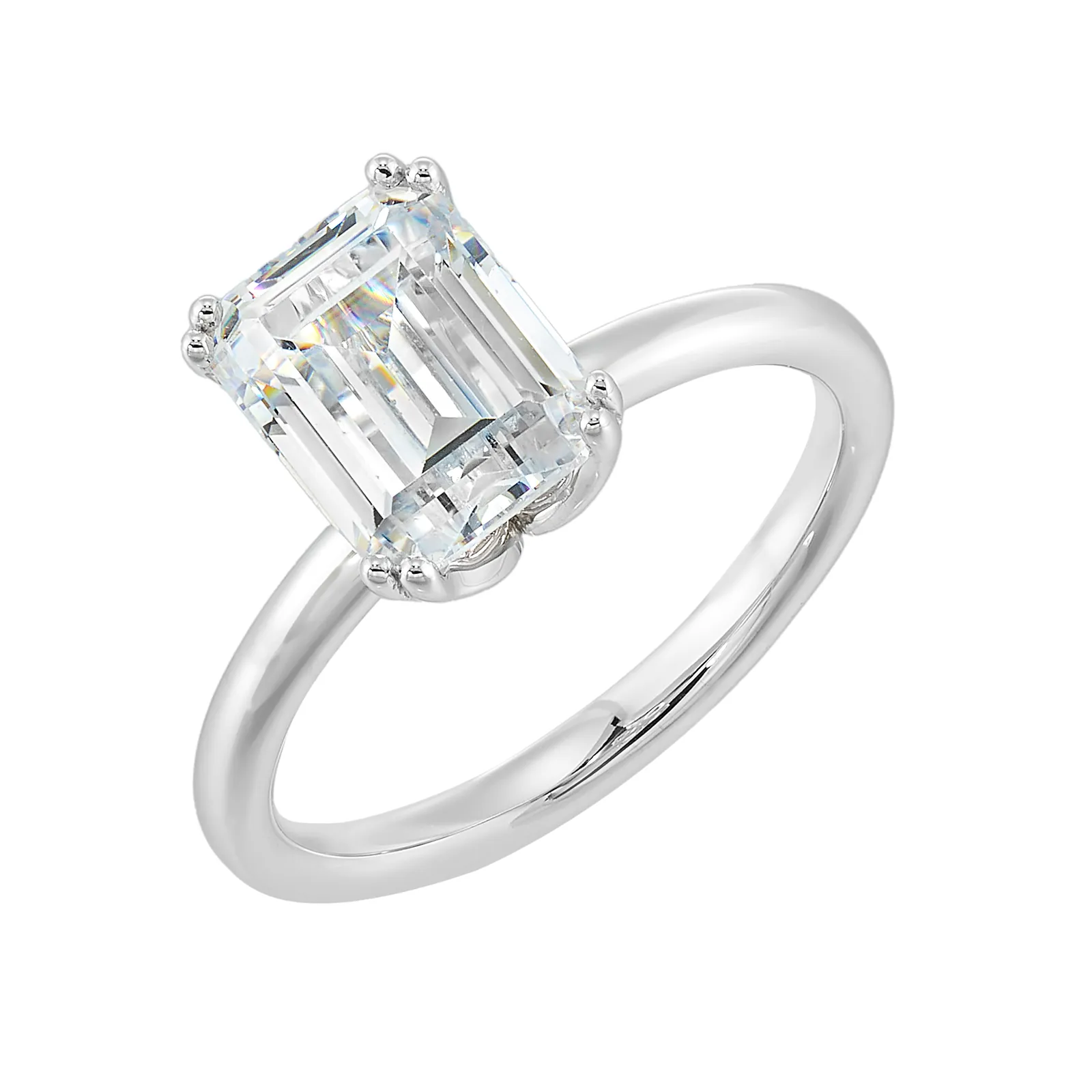 14Kt White Semi Mount For 2Ctw Emerald Cut Center view 2