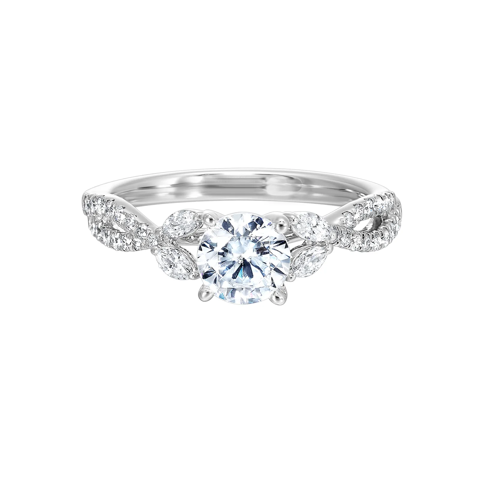14Kt White Semi Mount 1/3Ctw For 1Ctw Round Center