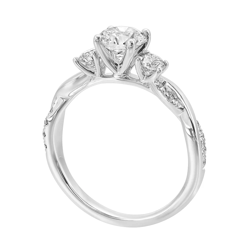 14Kt White Semi Mount 1/2Ctw For 3/4Ctw Round Center view 3