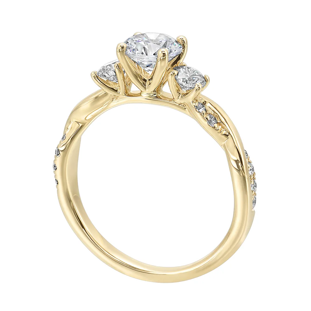 14Kt Yellow Semi Mount 1/2Ctw For 3/4Ctw Round Center view 3