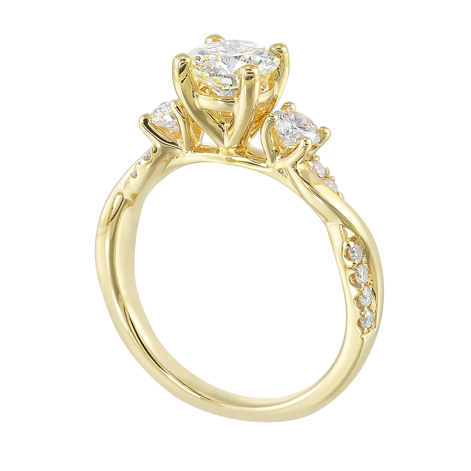 14Kt Yellow Semi Mount 1/2Ctw For 1Ctw Round Center view 3