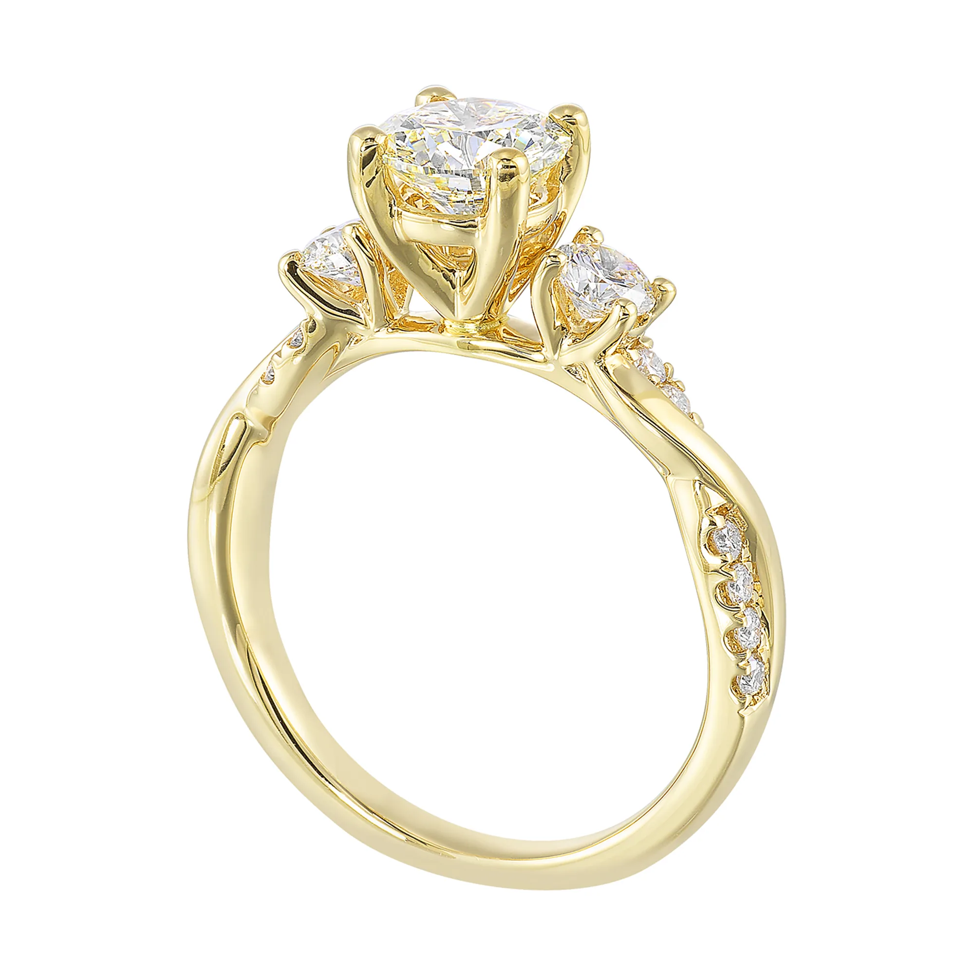 14Kt Yellow Semi Mount 1/2Ctw For 1 1/2Ctw Round Center view 3