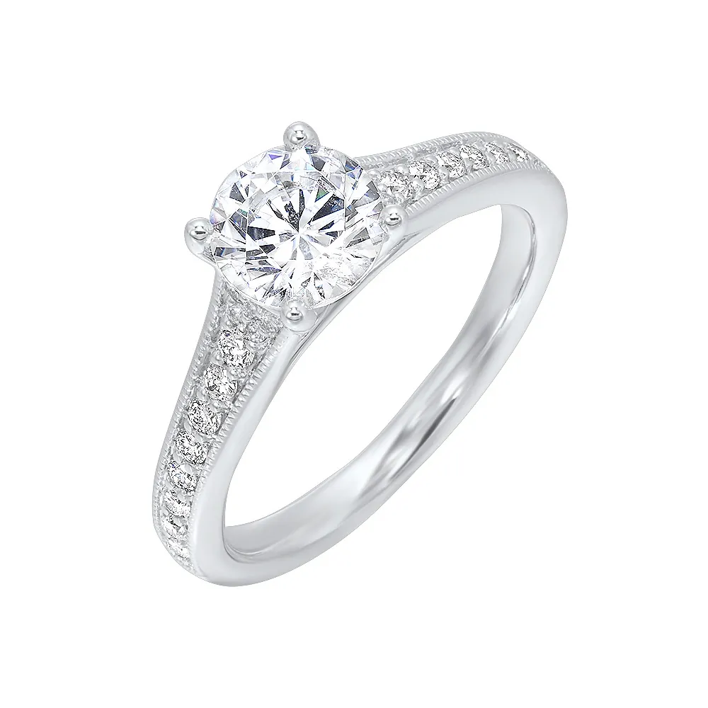 14Kt White Semi Mount 1/5Ctw For 1Ctw Round Center view 2