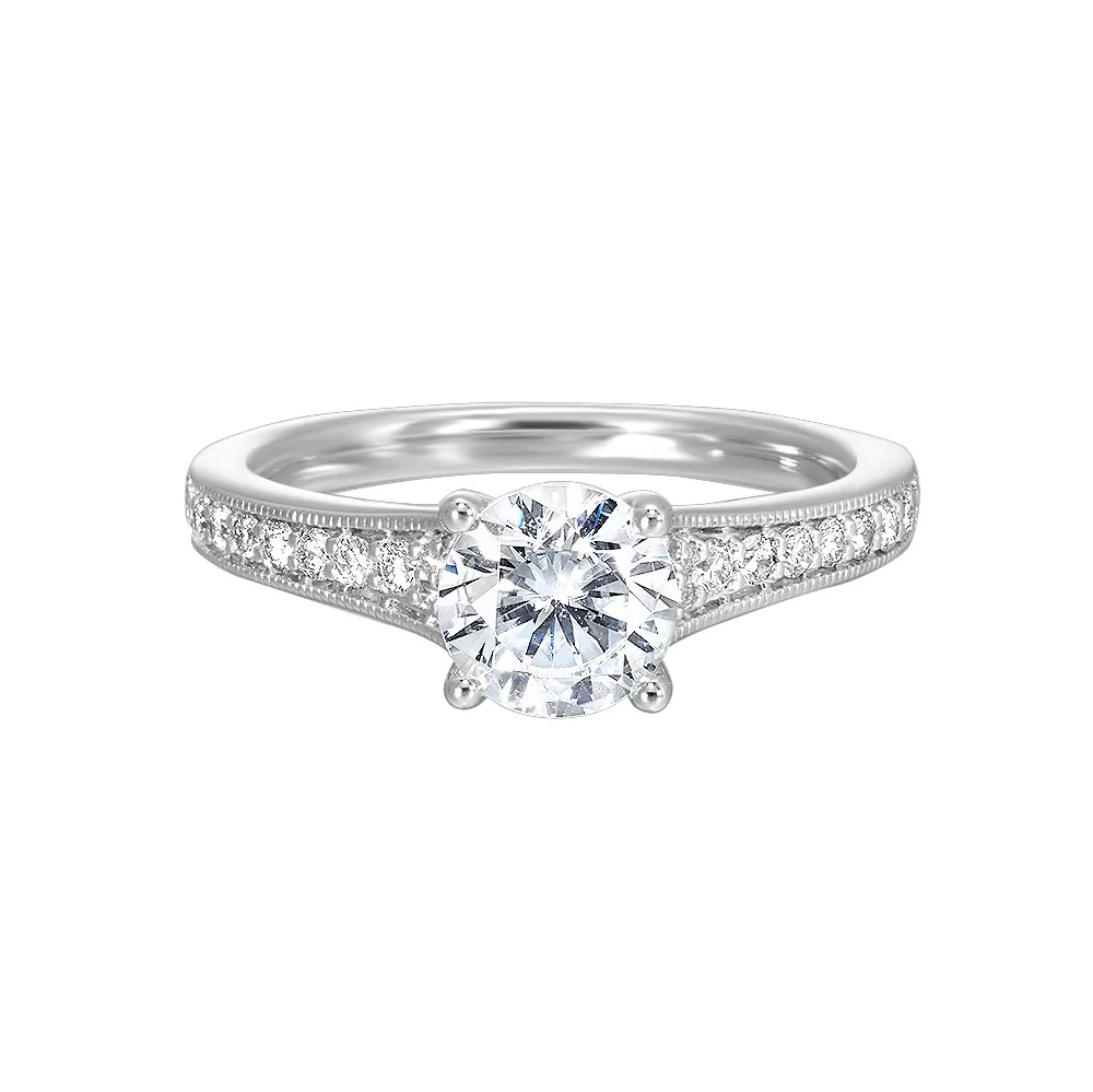 14Kt White Semi Mount 1/5Ctw For 1Ctw Round Center