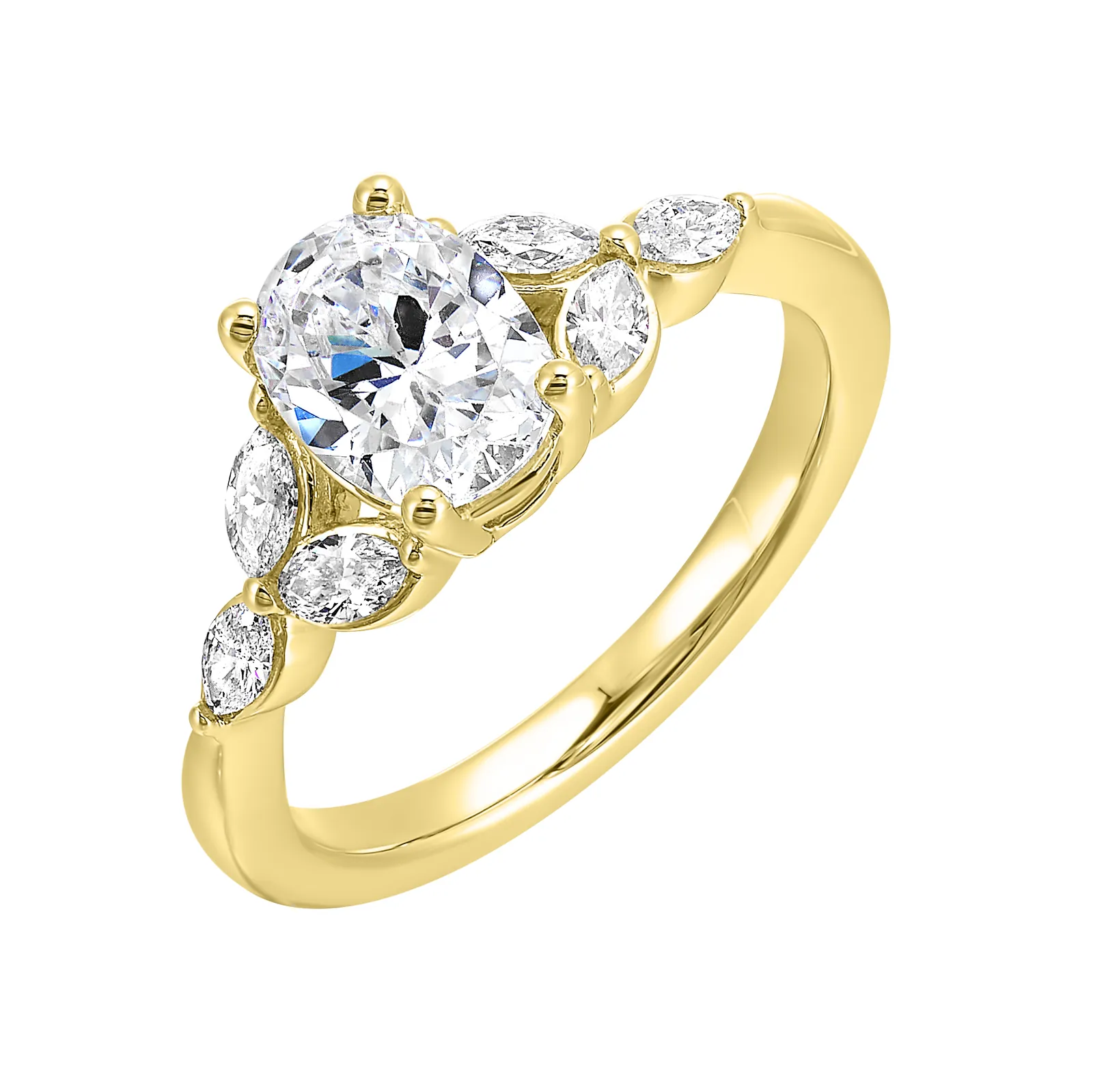 14Kt Yellow Semi Mount 1/3Ctw For 1Ctw Oval Center view 2