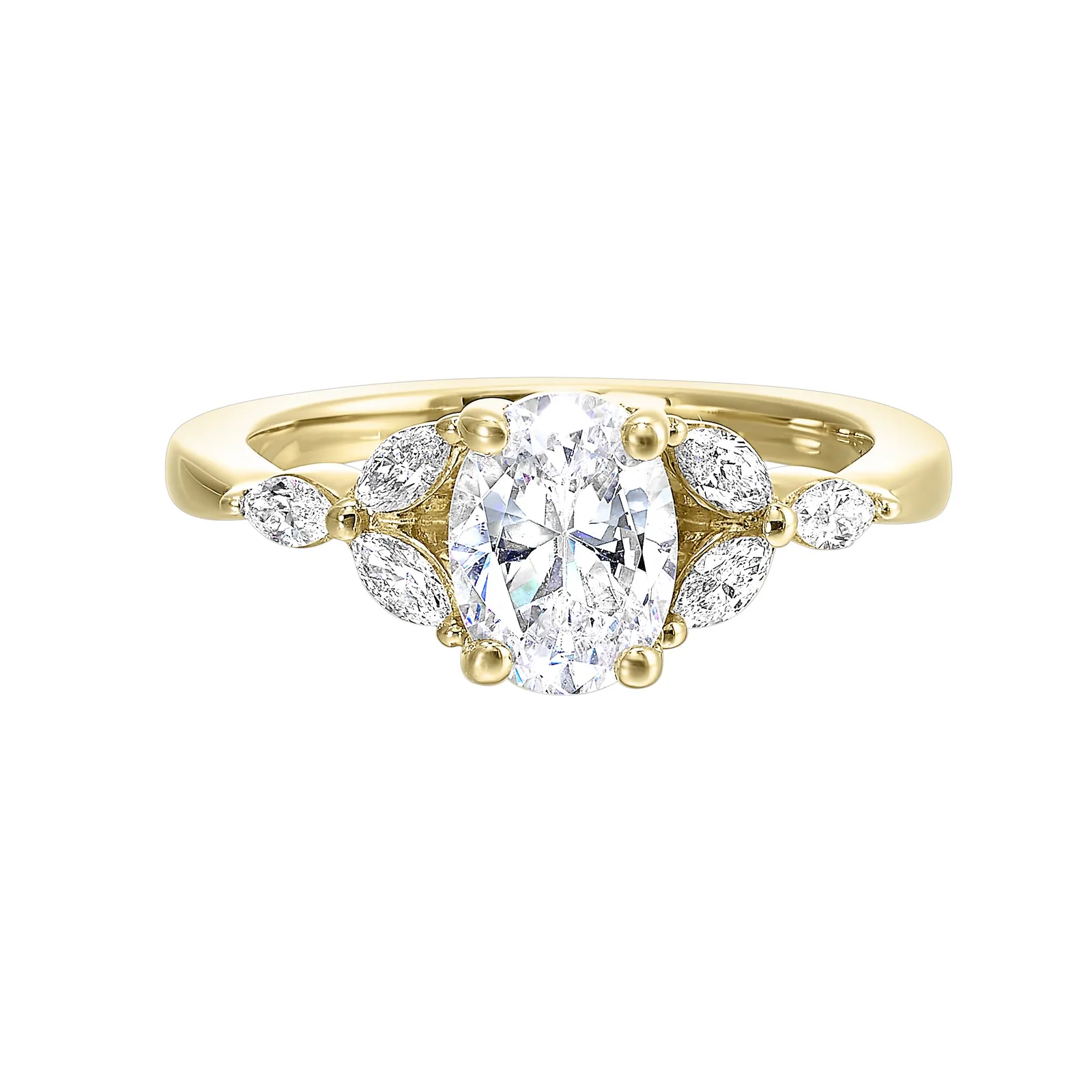 14Kt Yellow Semi Mount 1/3Ctw For 1Ctw Oval Center