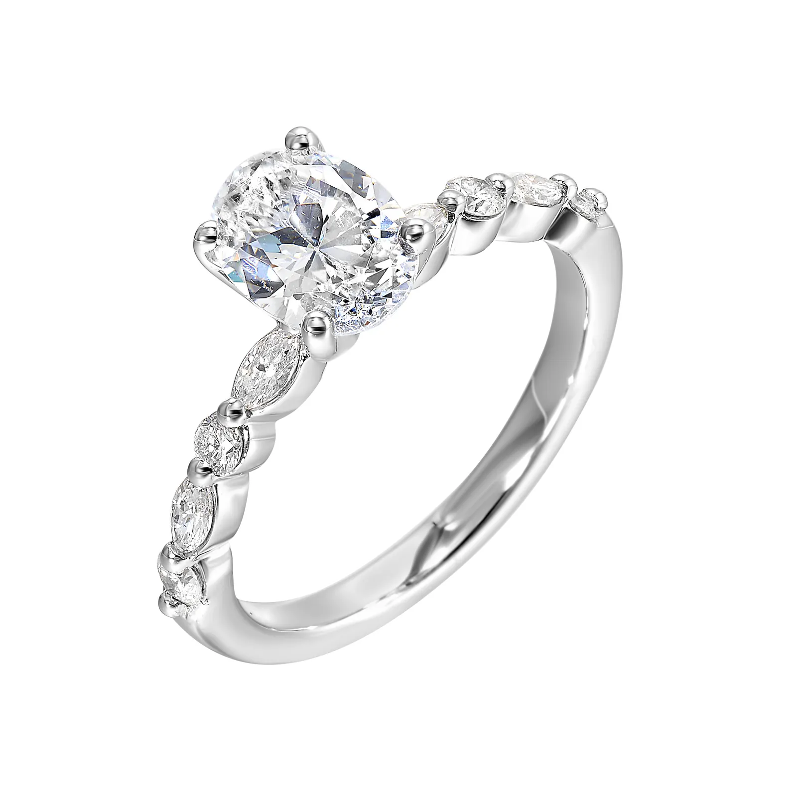 14Kt White Semi Mount 1/3Ctw For 1Ctw Oval Center view 2