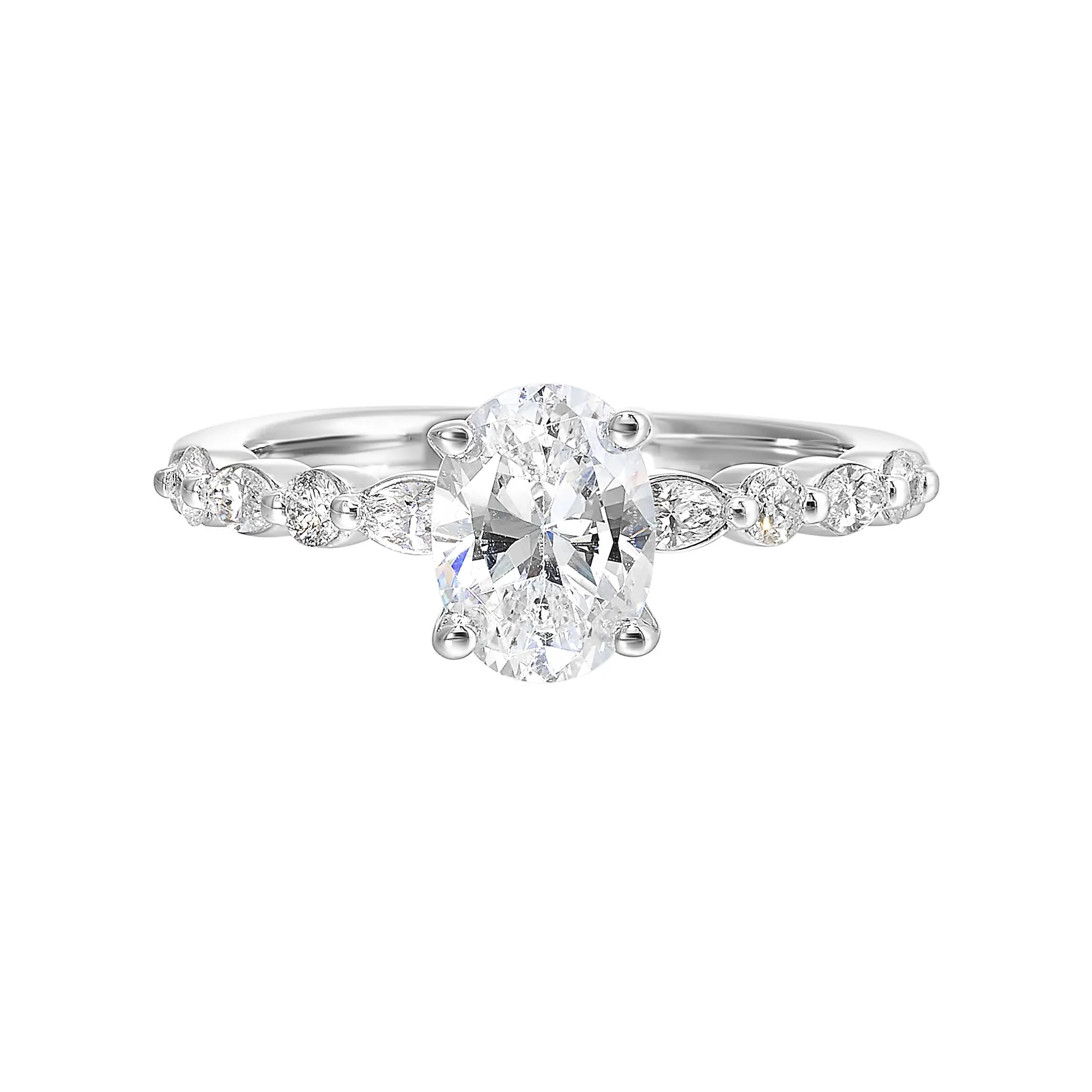 14Kt White Semi Mount 1/3Ctw For 1Ctw Oval Center