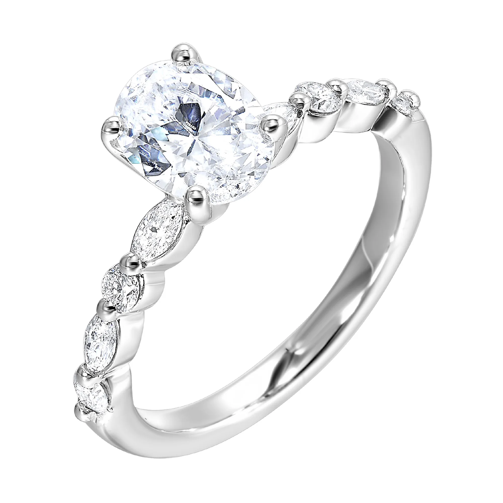14Kt White Semi Mount 1/3Ctw For 2Ct Oval Center view 2