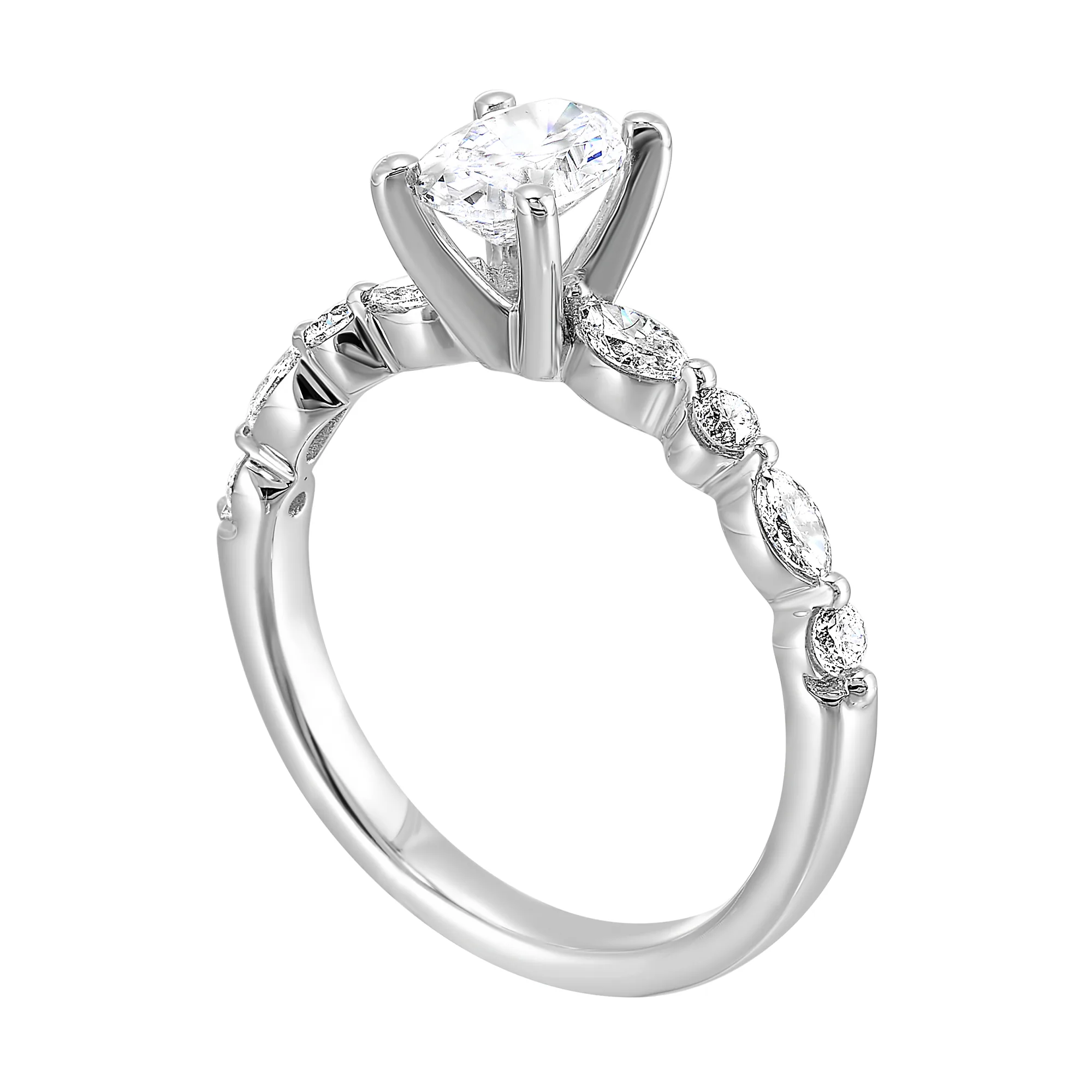14Kt White Semi Mount 1/3Ctw For 2Ct Oval Center view 3