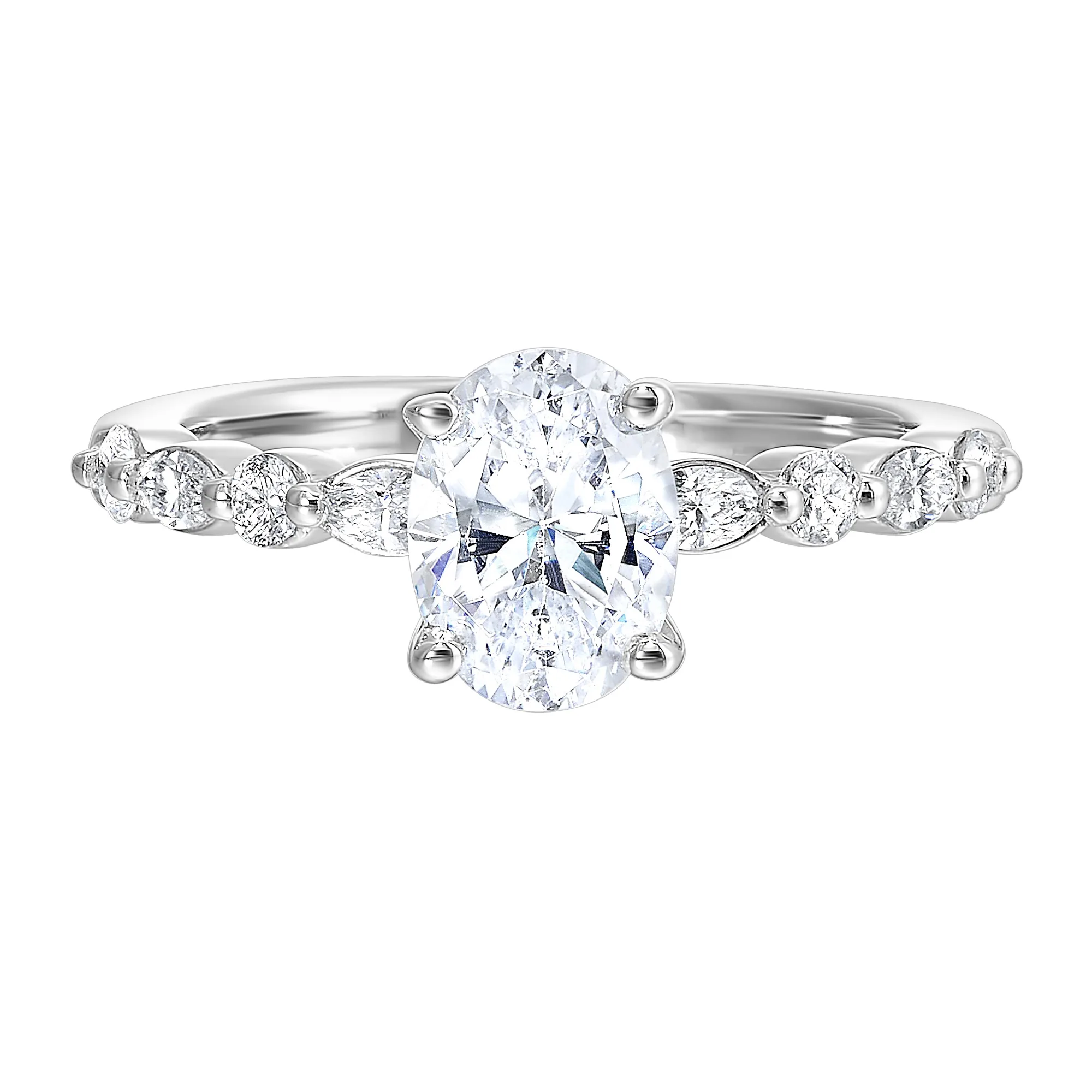 14Kt White Semi Mount 1/3Ctw For 2Ct Oval Center