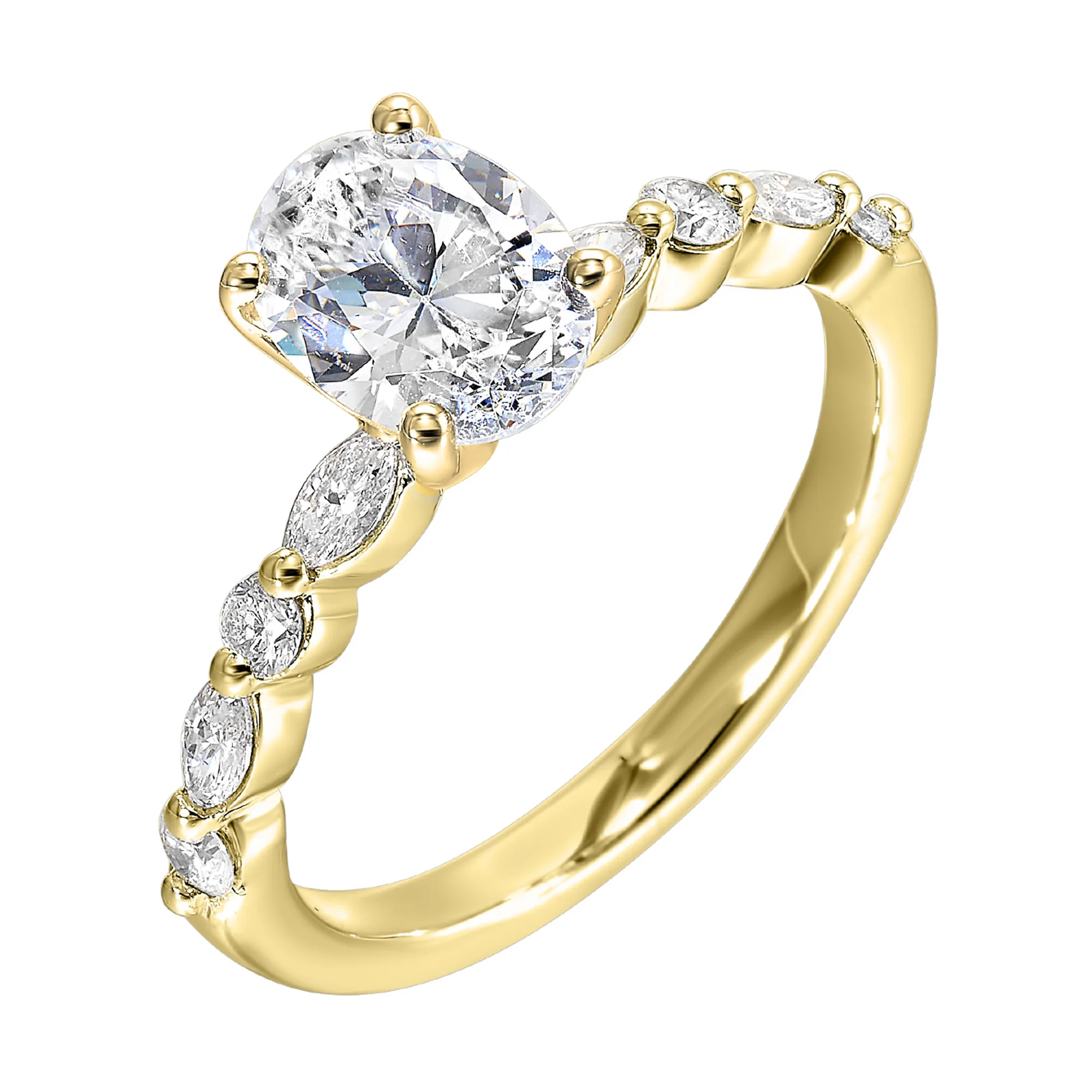 14Kt Yellow Semi Mount 1/3Ctw For 2Ctw Oval Center view 2