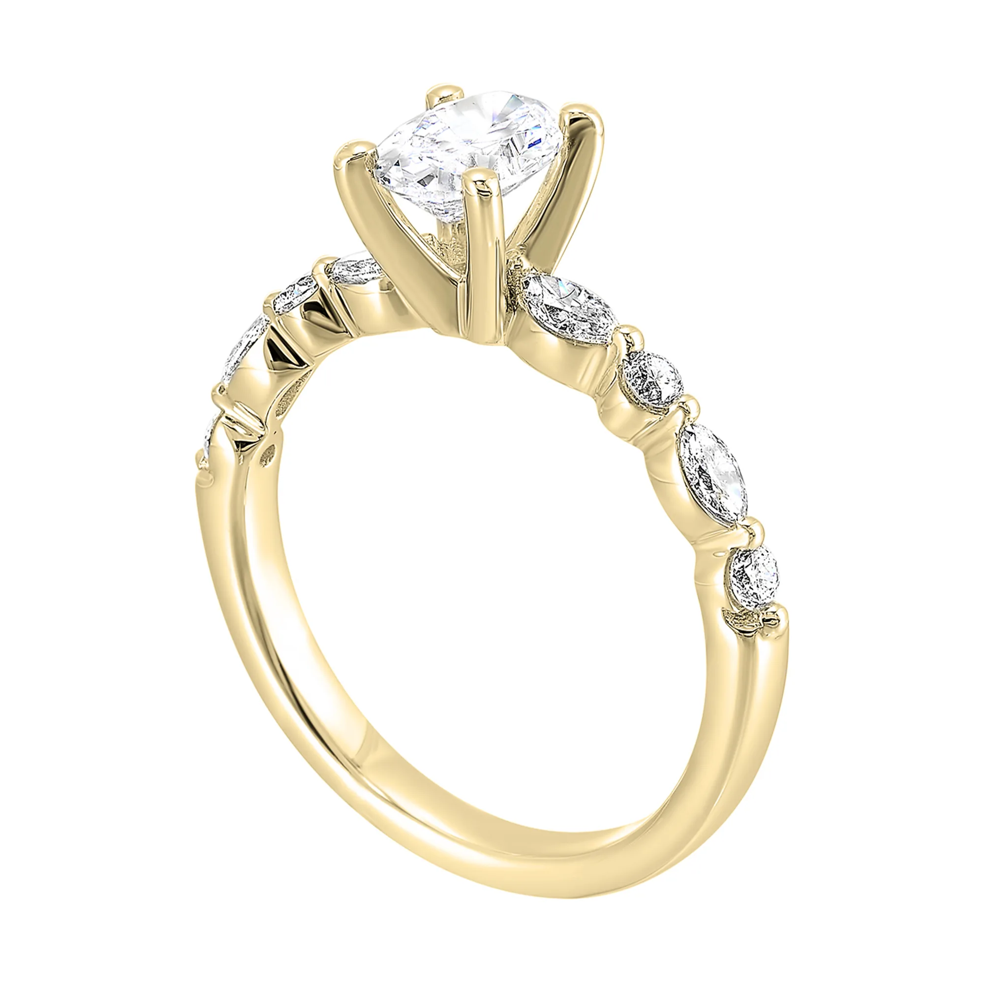 14Kt Yellow Semi Mount 1/3Ctw For 2Ctw Oval Center view 3
