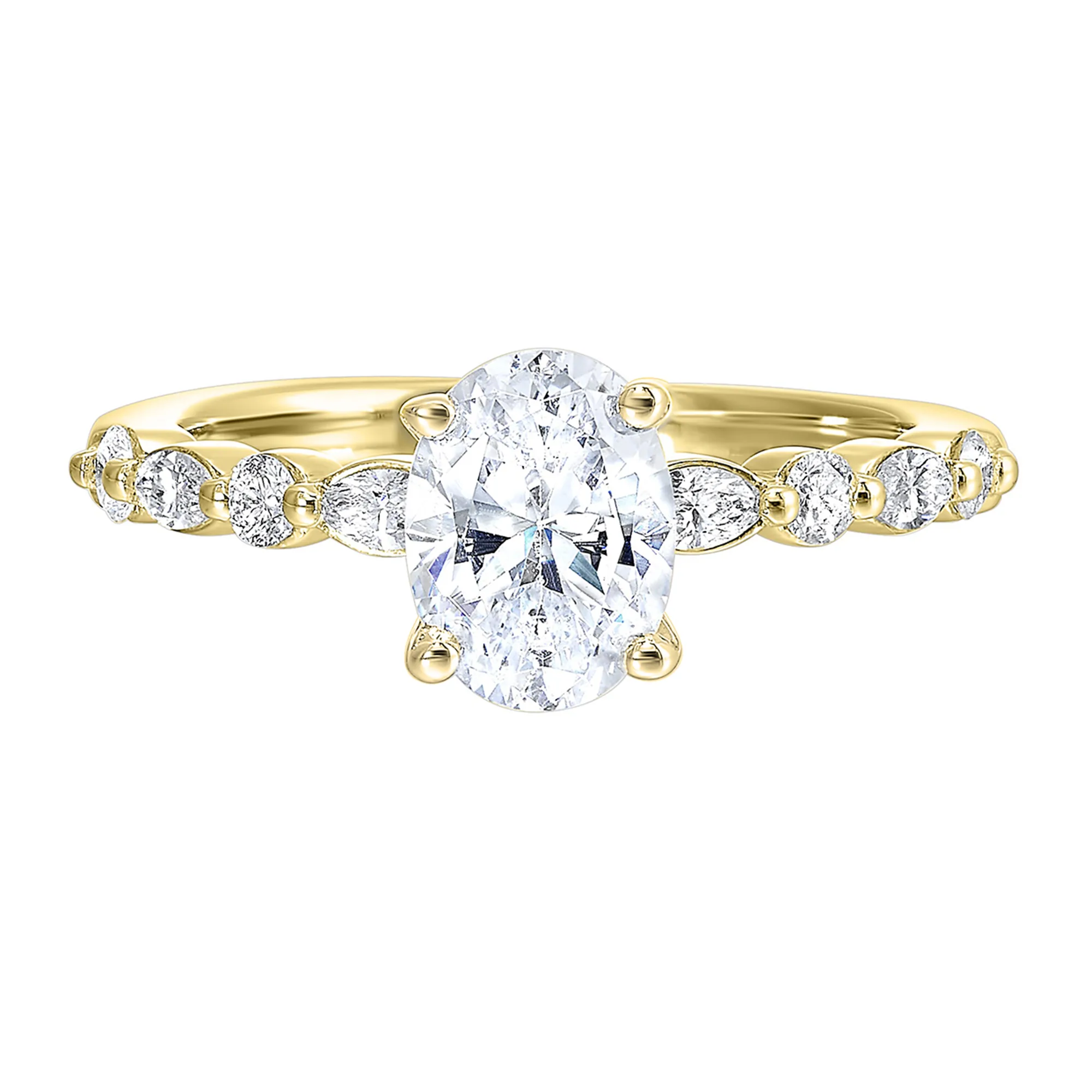 14Kt Yellow Semi Mount 1/3Ctw For 2Ctw Oval Center