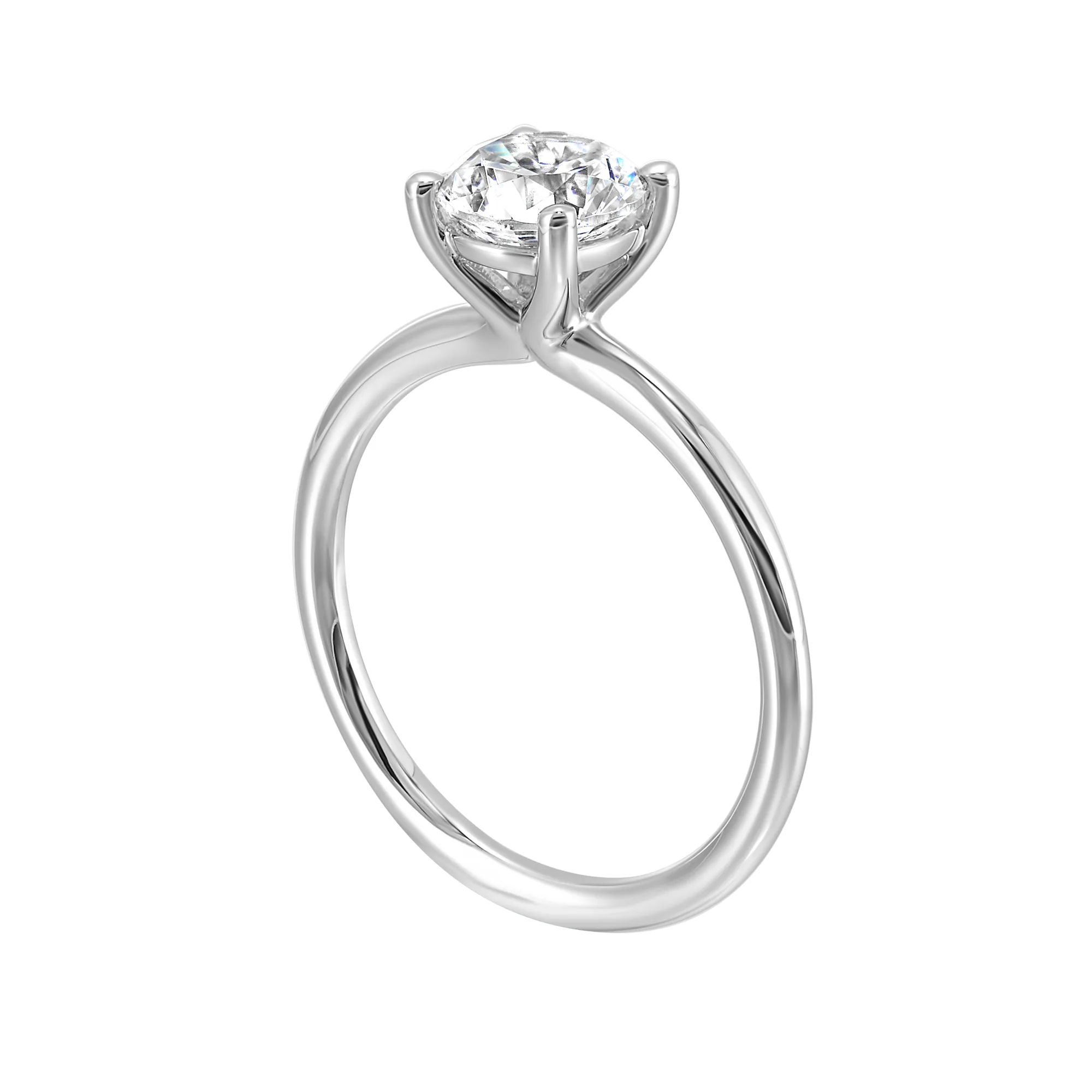 Classic four prong solitaire engagement ring with a petite band adds to the sleek, classic look of the design. view 3
