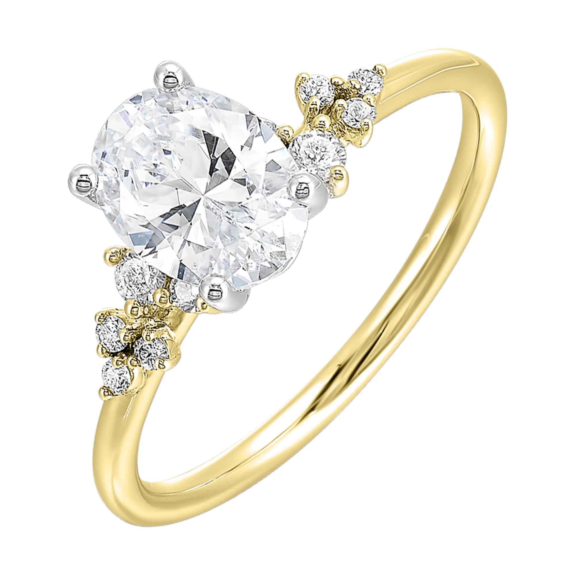 14Kt White Yellow Semi Mount 1/7Ctw For 1Ctw Oval Center view 2