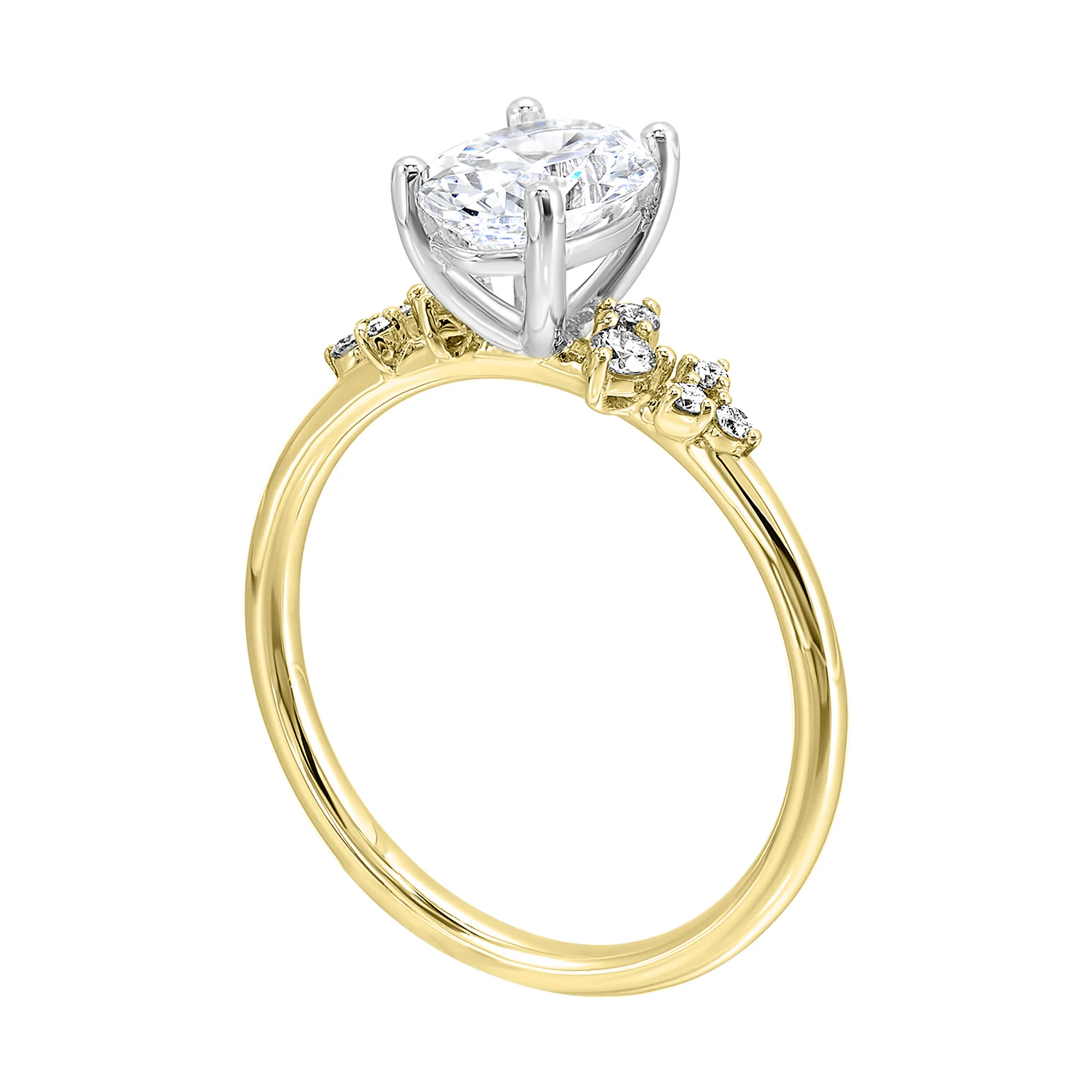 14Kt White Yellow Semi Mount 1/7Ctw For 1Ctw Oval Center view 3
