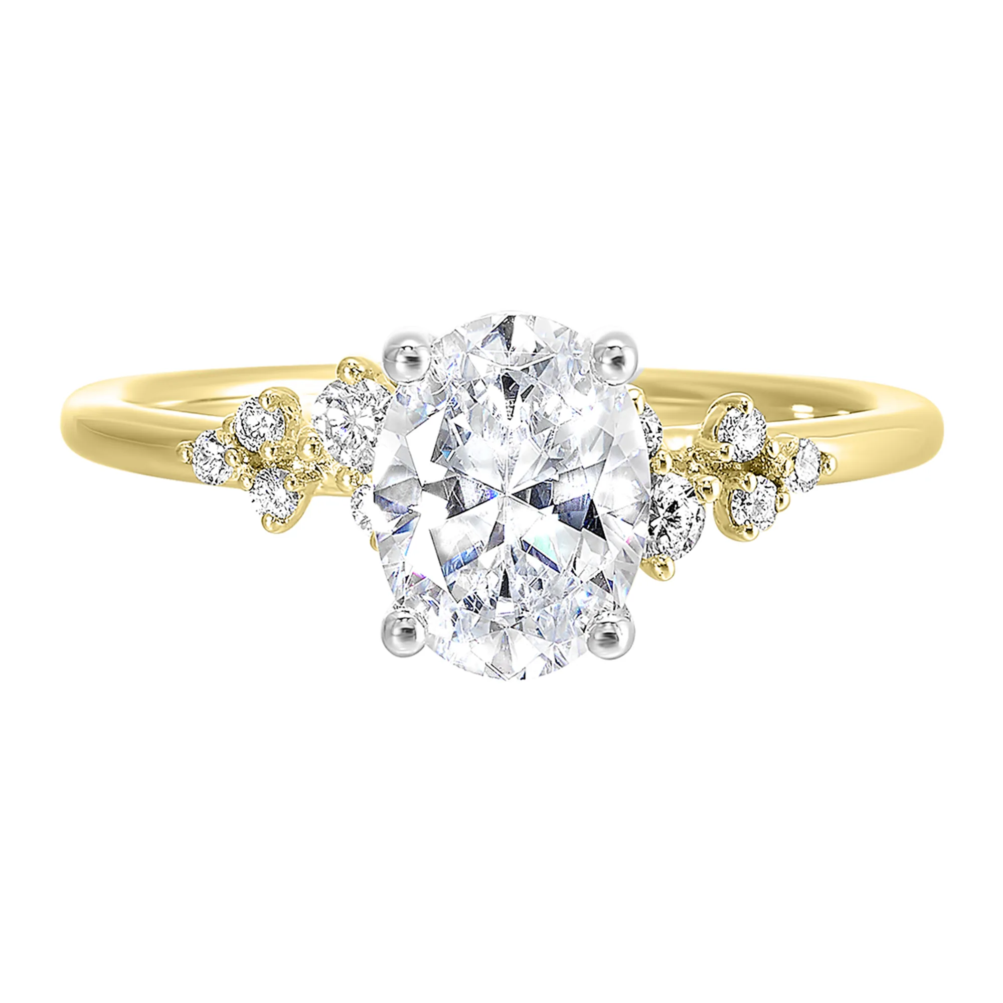 14Kt White Yellow Semi Mount 1/7Ctw For 1Ctw Oval Center