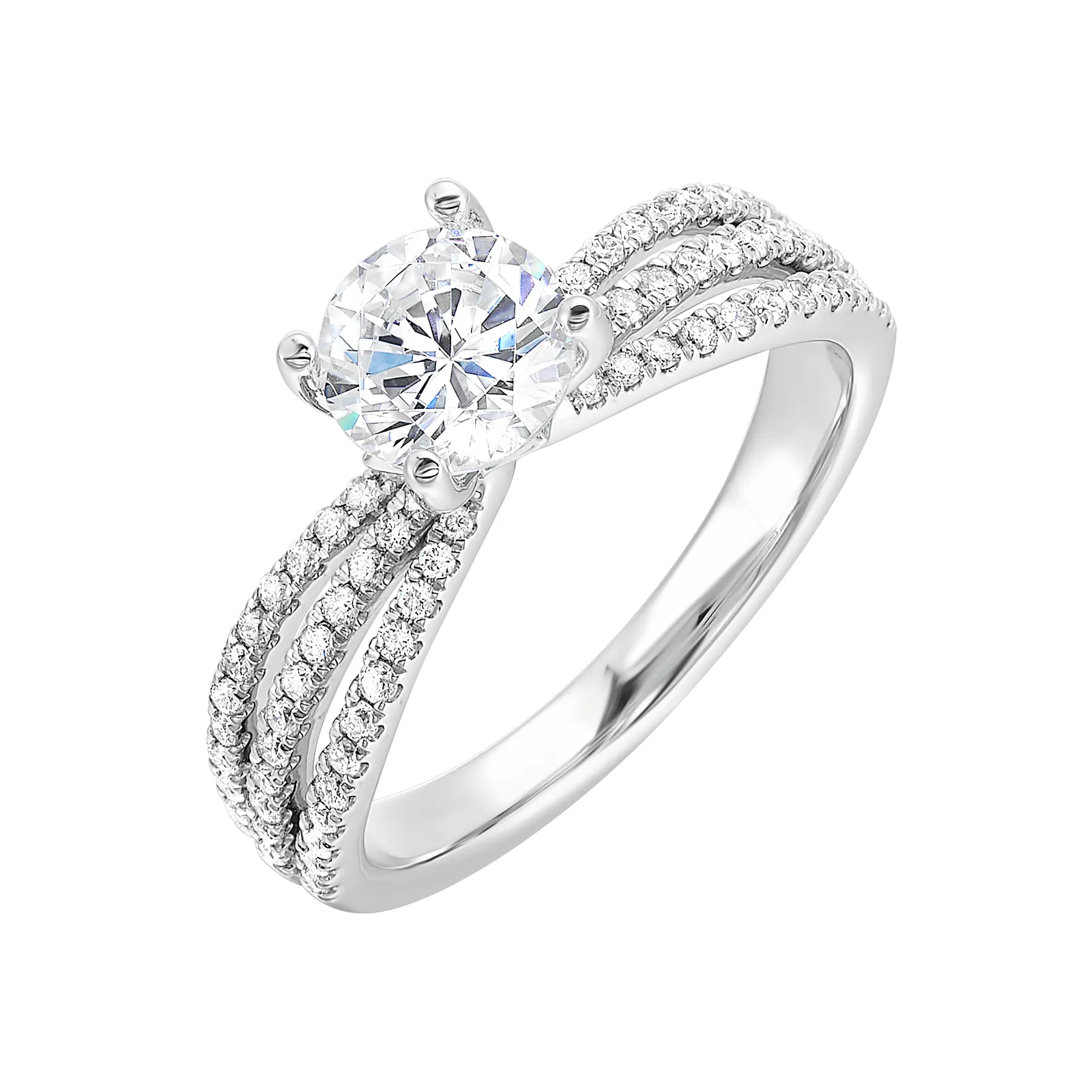 14Kt White Semi Mount 1/3Ctw For 1Ctw Round Center view 2