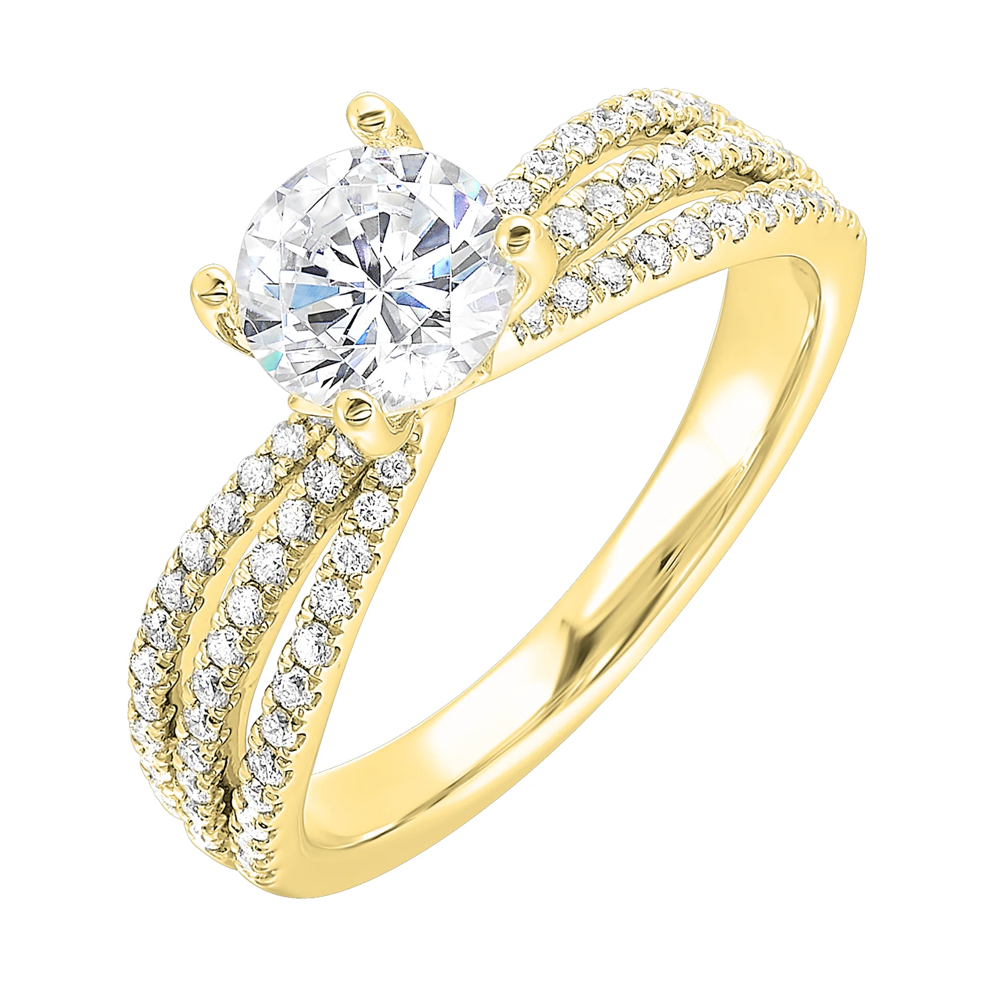 14Kt Yellow Semi Mount 1/3Ctw For 1Ct Round Center view 2