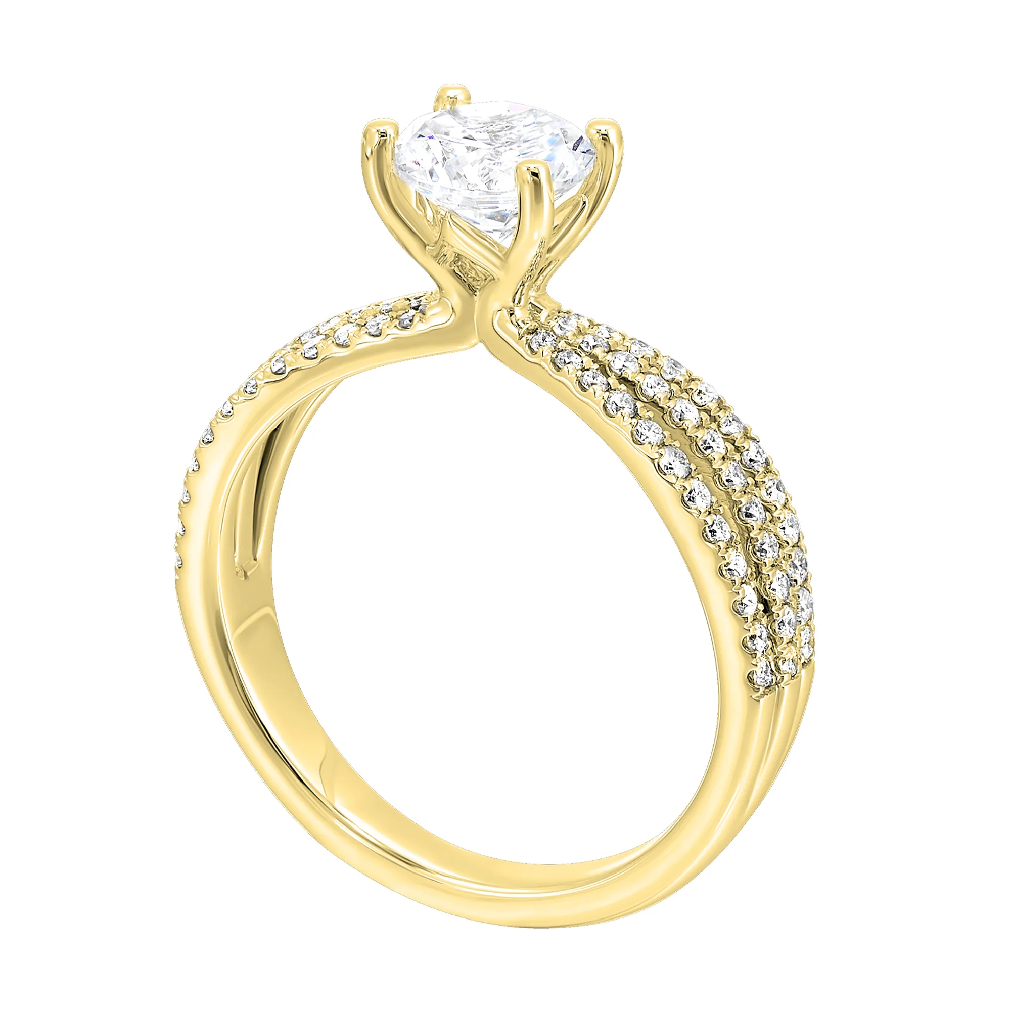 14Kt Yellow Semi Mount 1/3Ctw For 1Ct Round Center view 3