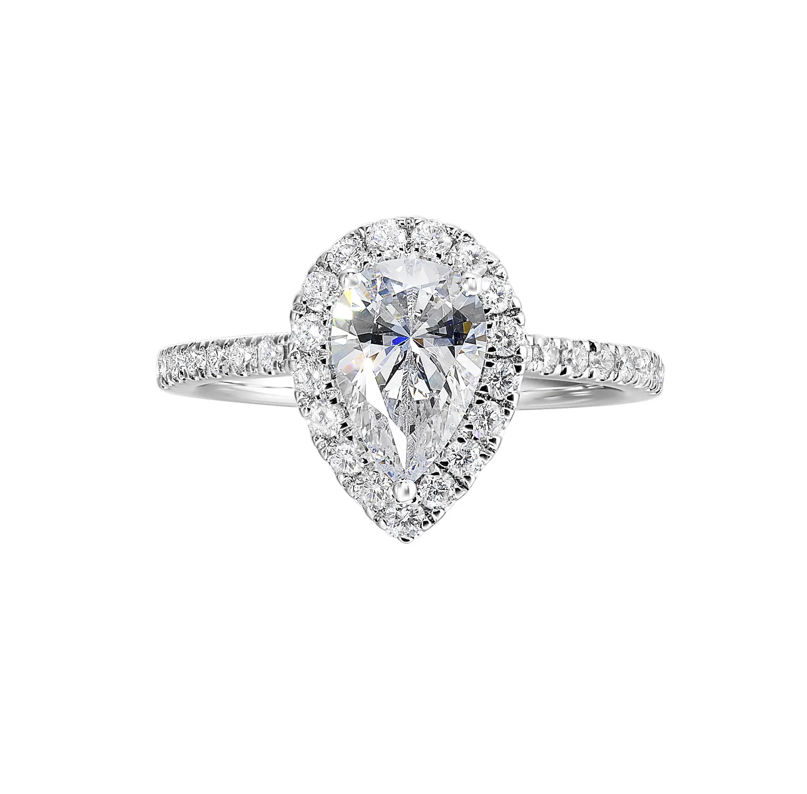 14Kt White Semi Mount 3/8Ctw For 1Ctw Pear Center