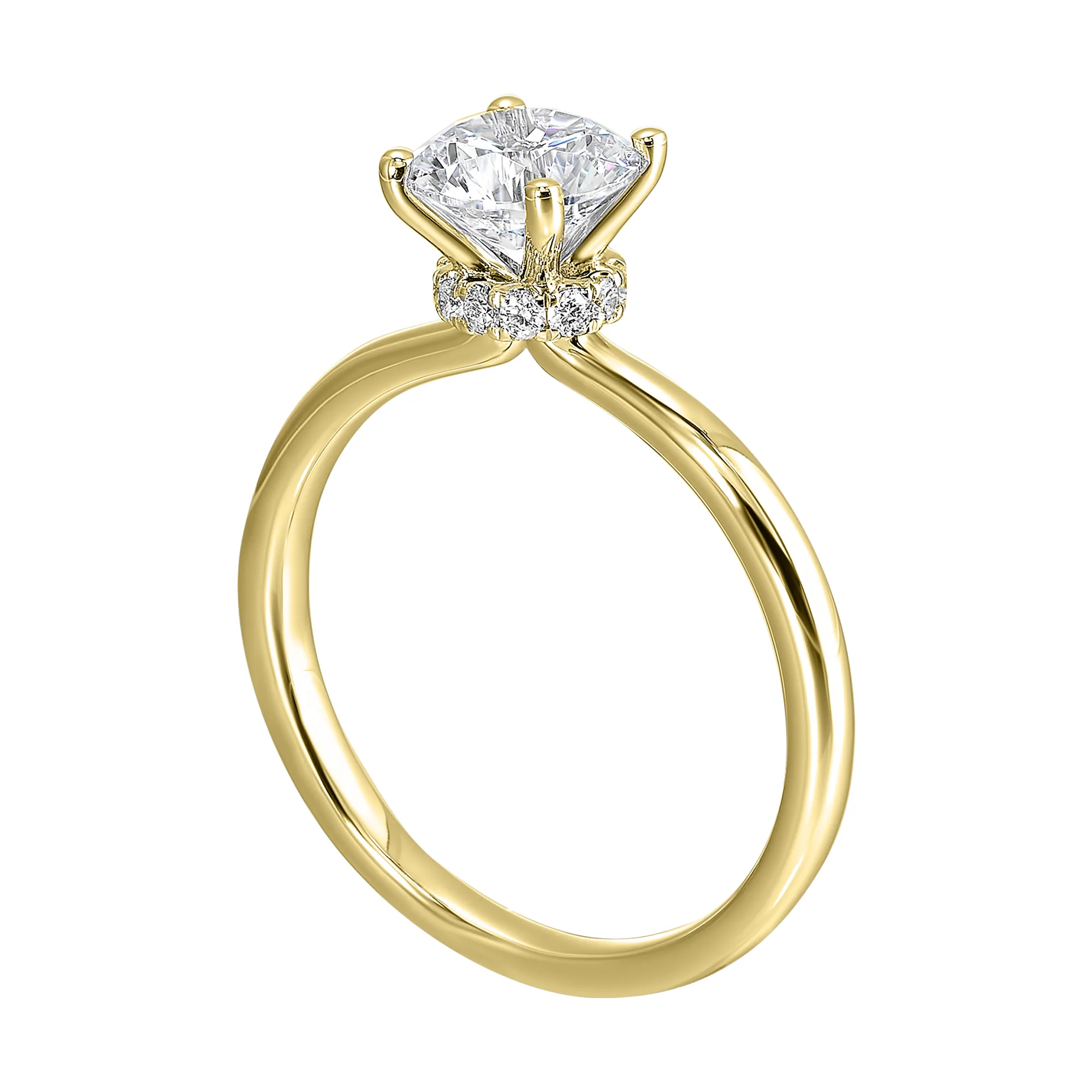 14Kt Yellow Semi Mount 1/10Ctw For 1 1/2Ct Round Center view 3