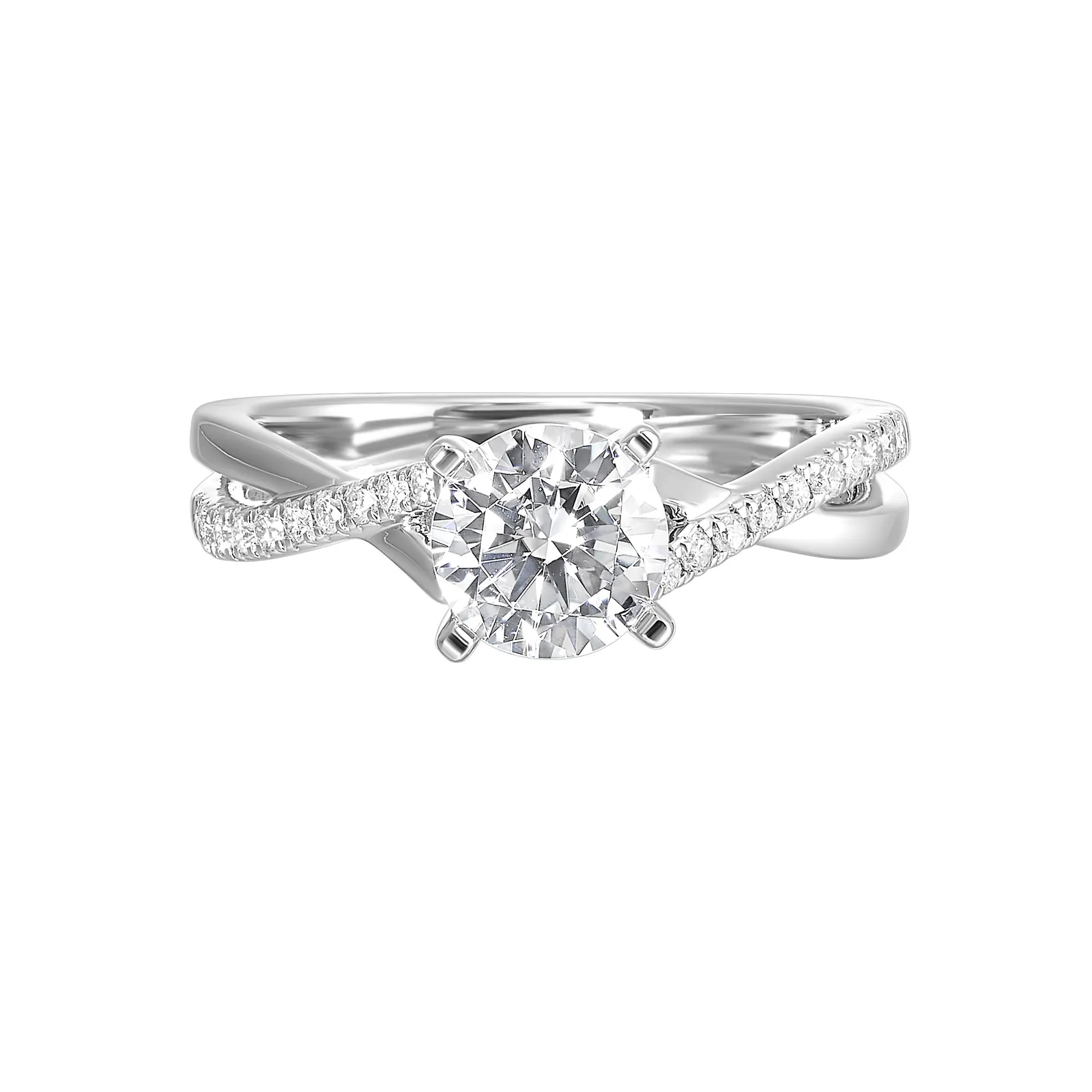 14Kt White Semi Mount 1/6Ctw For 1Ctw Round Center