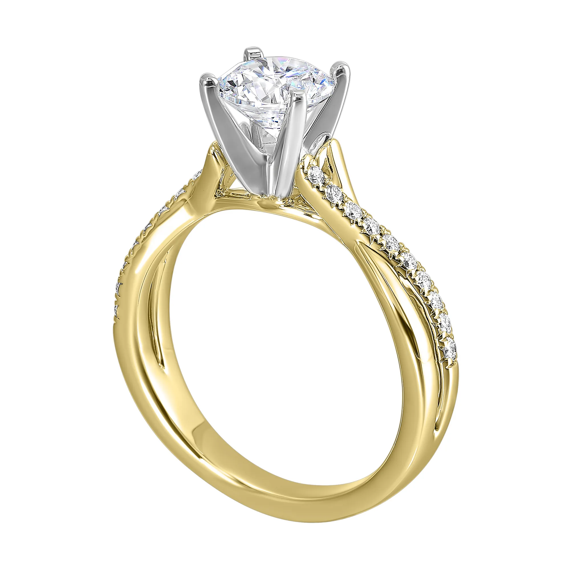 14Kt White Yellow Semi Mount 1/7Ctw For 2Ctw Round Center view 3