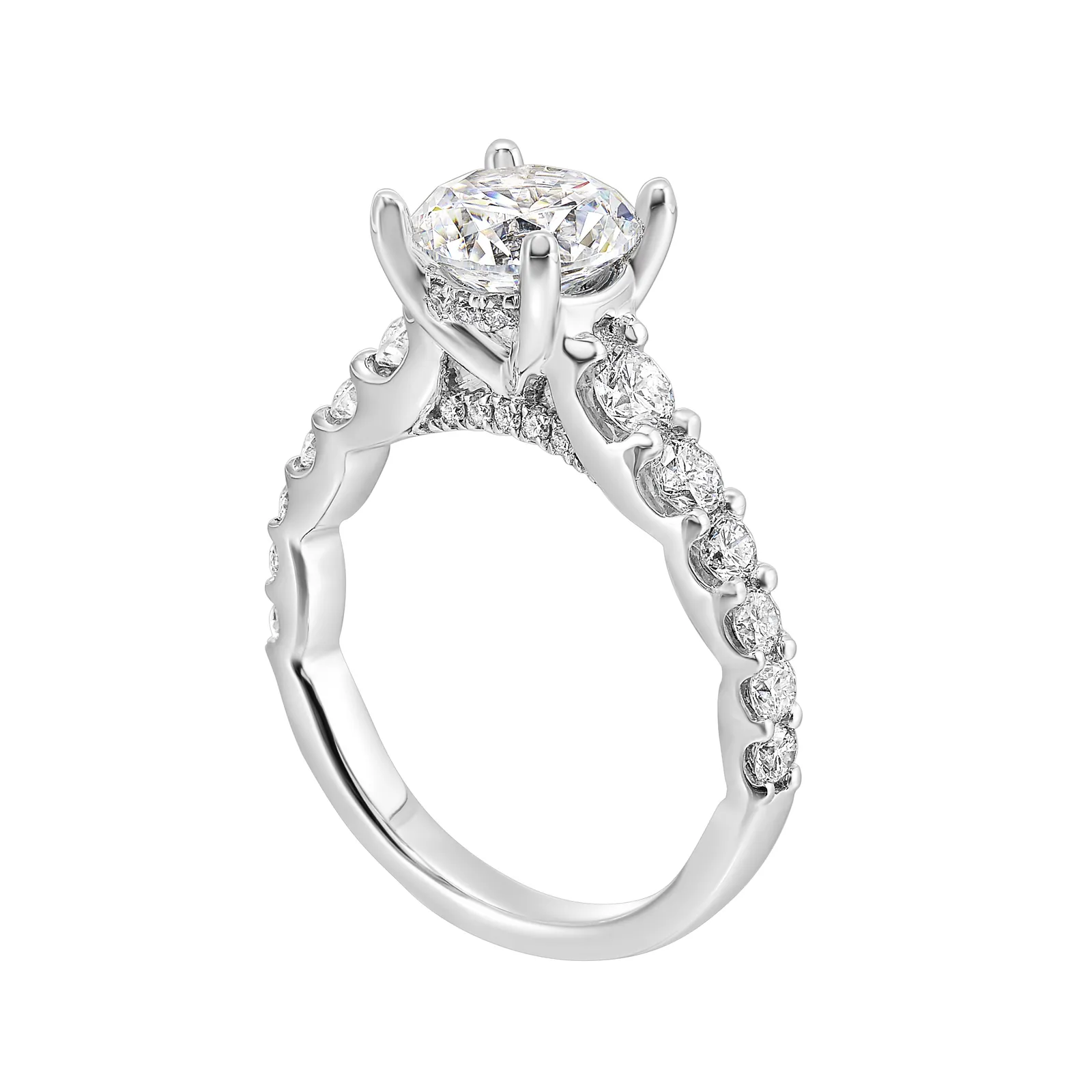 14Kt White Semi Mount 7/8Ctw For 1 1/2Ctw Round Center view 3