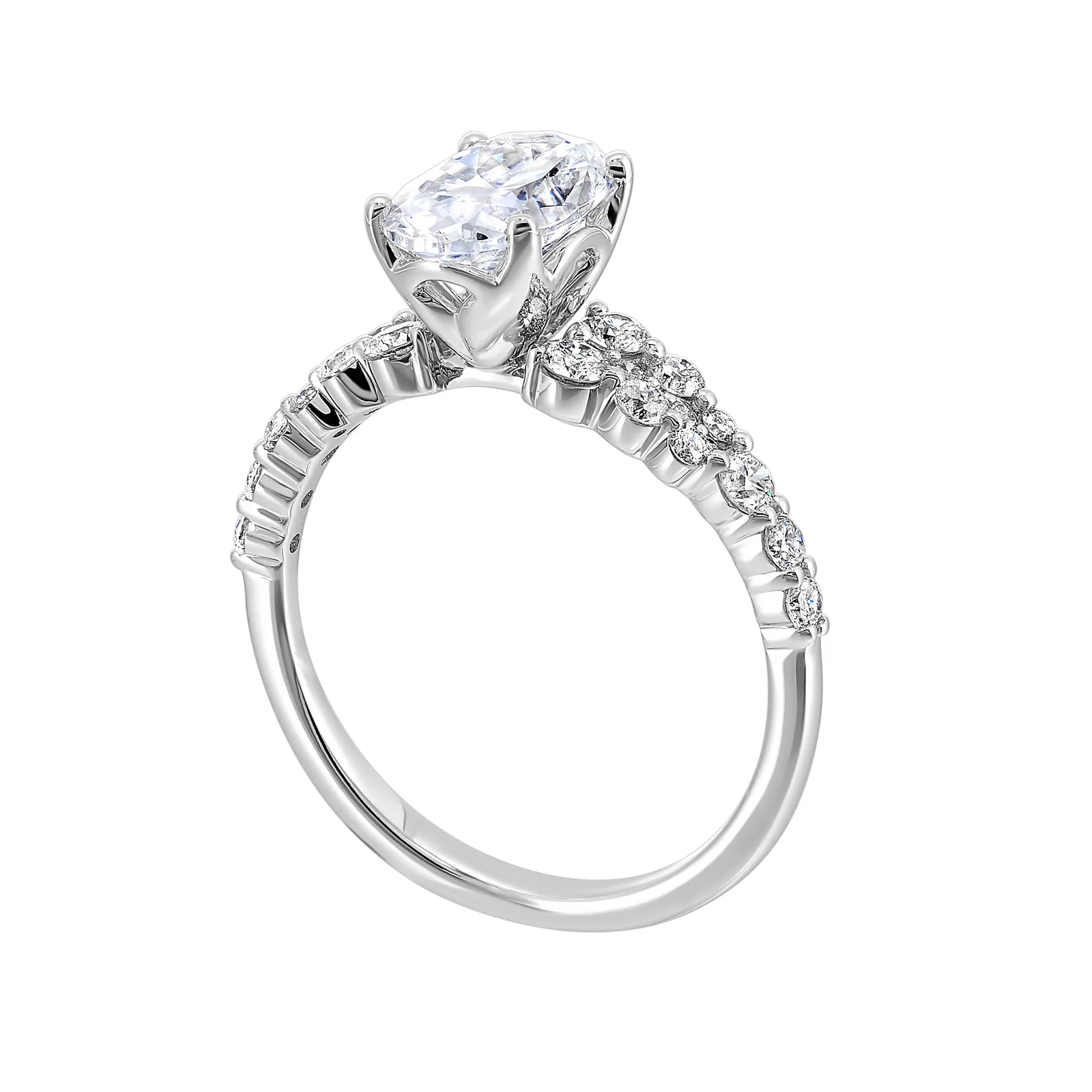 14Kt White Semi Mount 1/2Ctw For 1Ctw Oval Center view 3