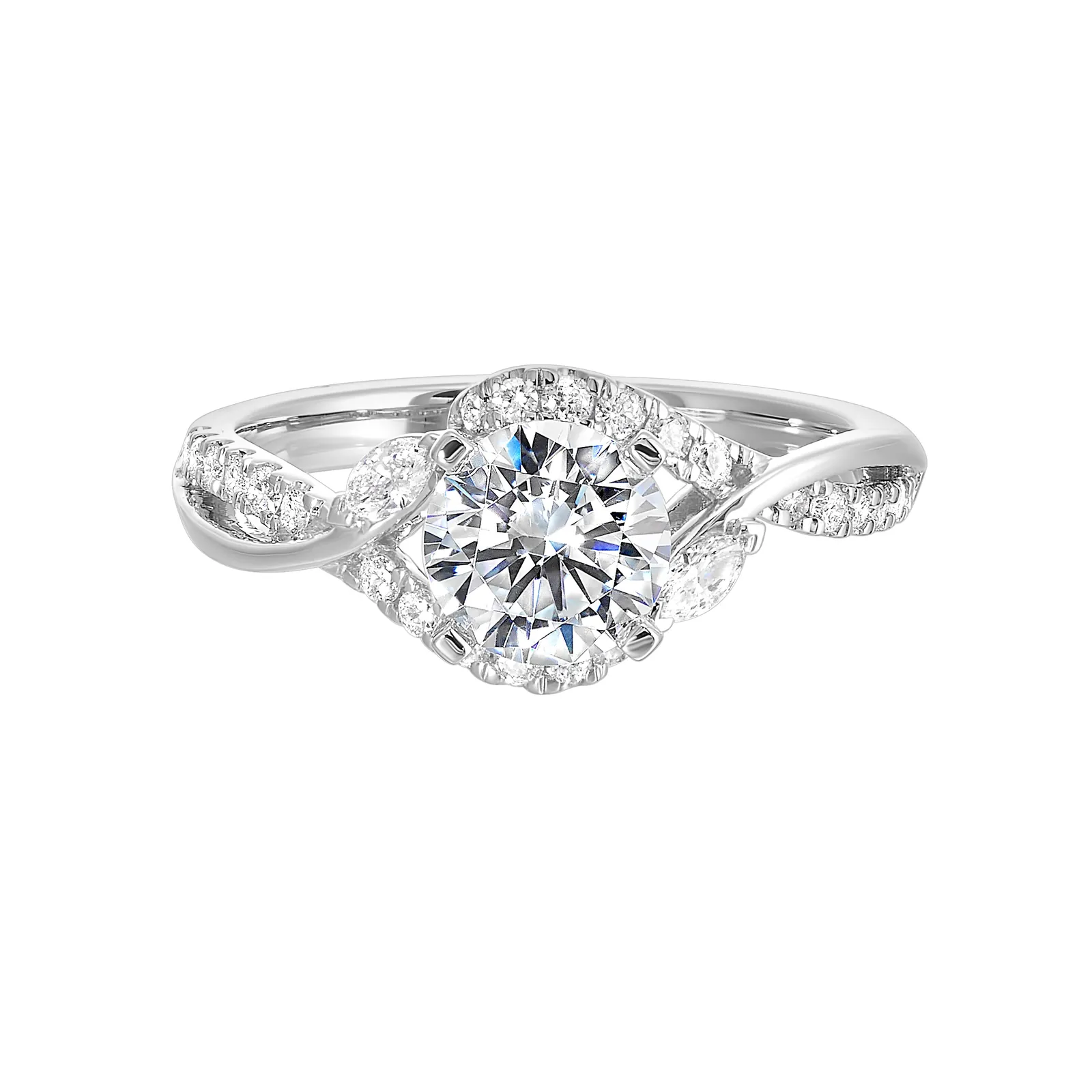 14Kt White Semi Mount 1/3Ctw For 1Ctw Round Center