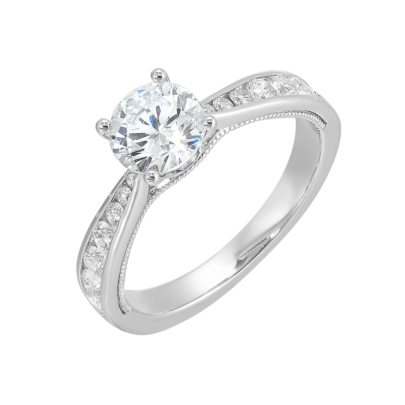 14Kt White Semi Mount 1/2Ctw For 1Ctw Round Center view 2