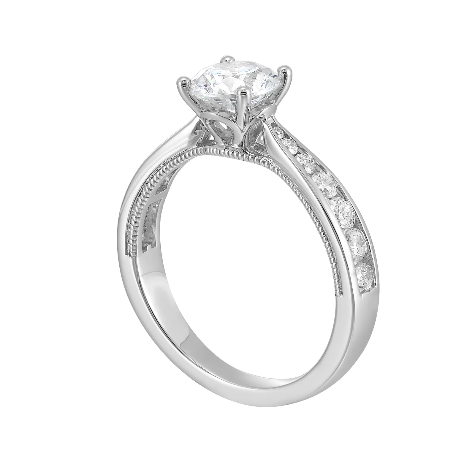 14Kt White Semi Mount 1/2Ctw For 1Ctw Round Center view 3