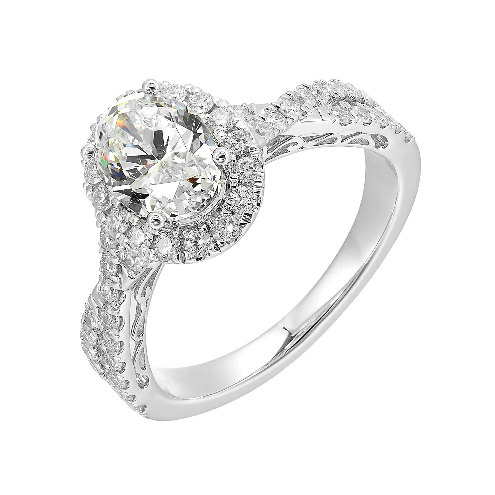 14Kt White Semi Mount 1/2Ctw For 1Ctw Oval Center view 2