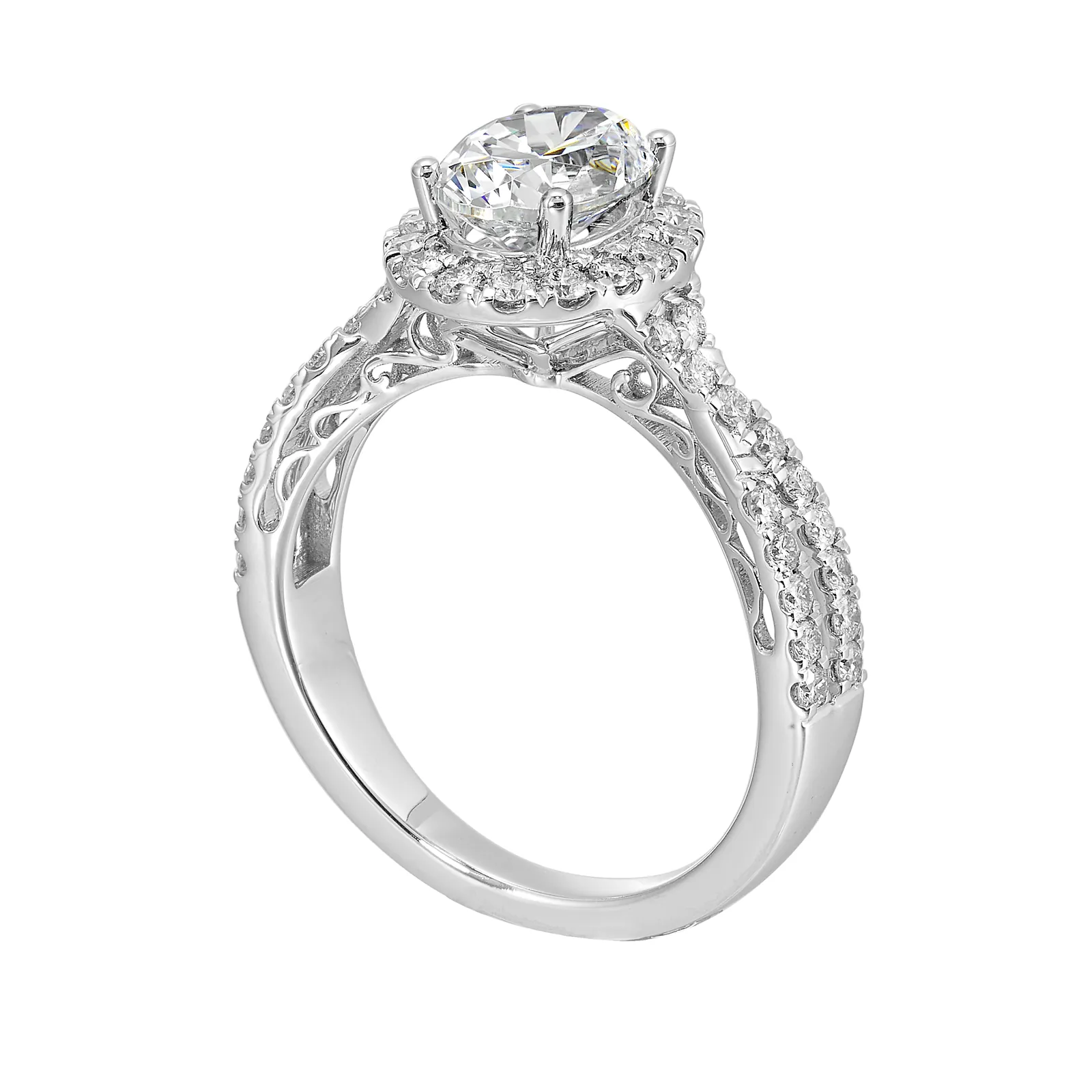 14Kt White Semi Mount 1/2Ctw For 1Ctw Oval Center view 3