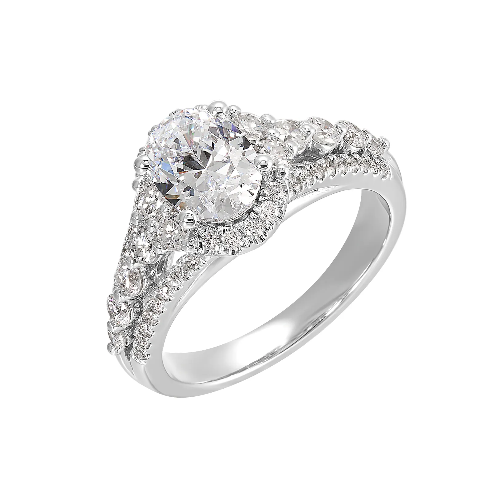 14Kt White Semi Mount 3/4Ctw For 1Ctw Oval Center view 2