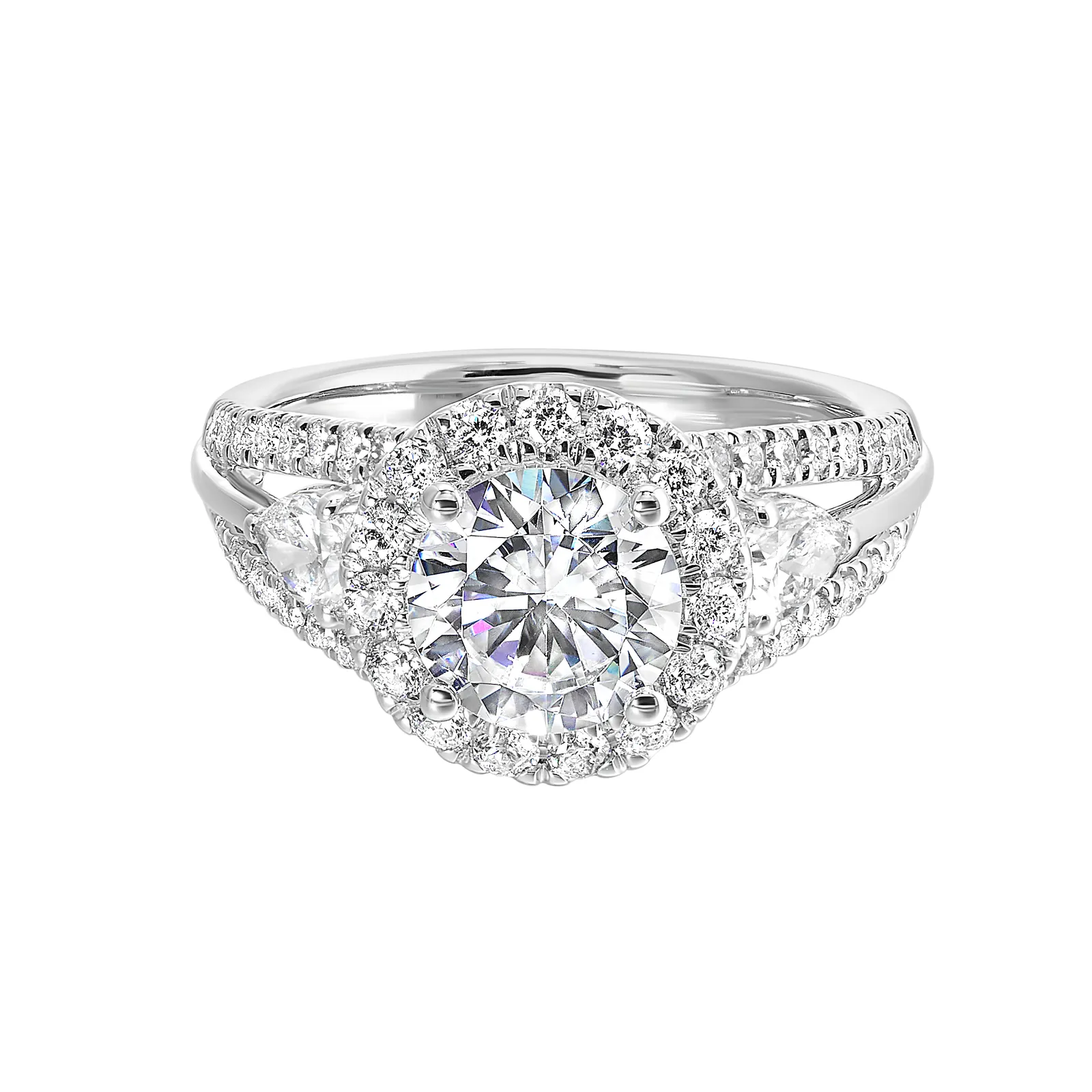 14Kt White Semi Mount 1 1/7Ctw For 1 1/2Ctw Round Center