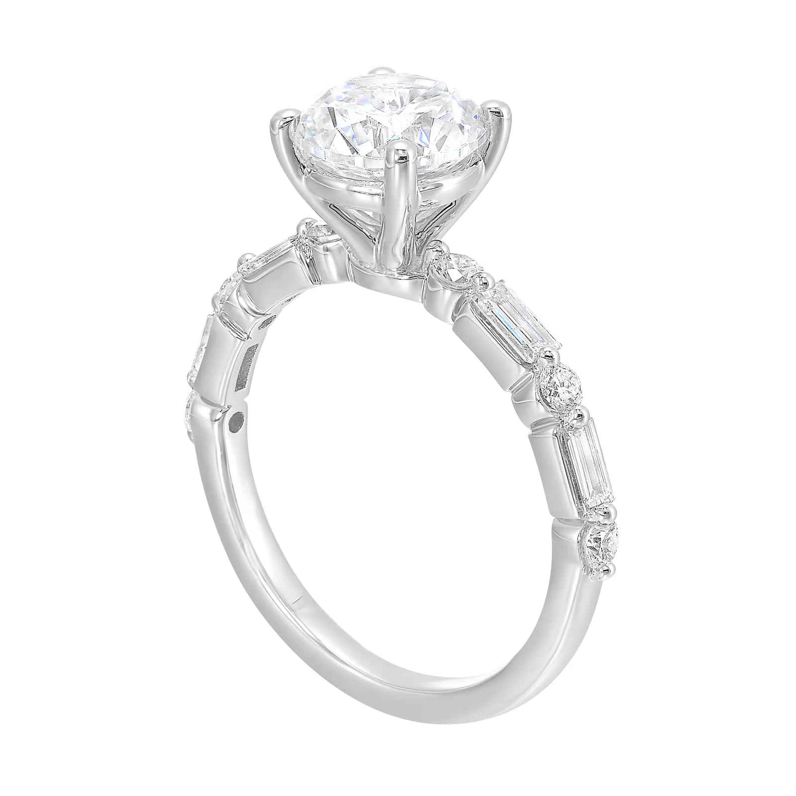 14Kt White Semi Mount 3/8Ctw For 1 1/2Ctw Round Center view 3