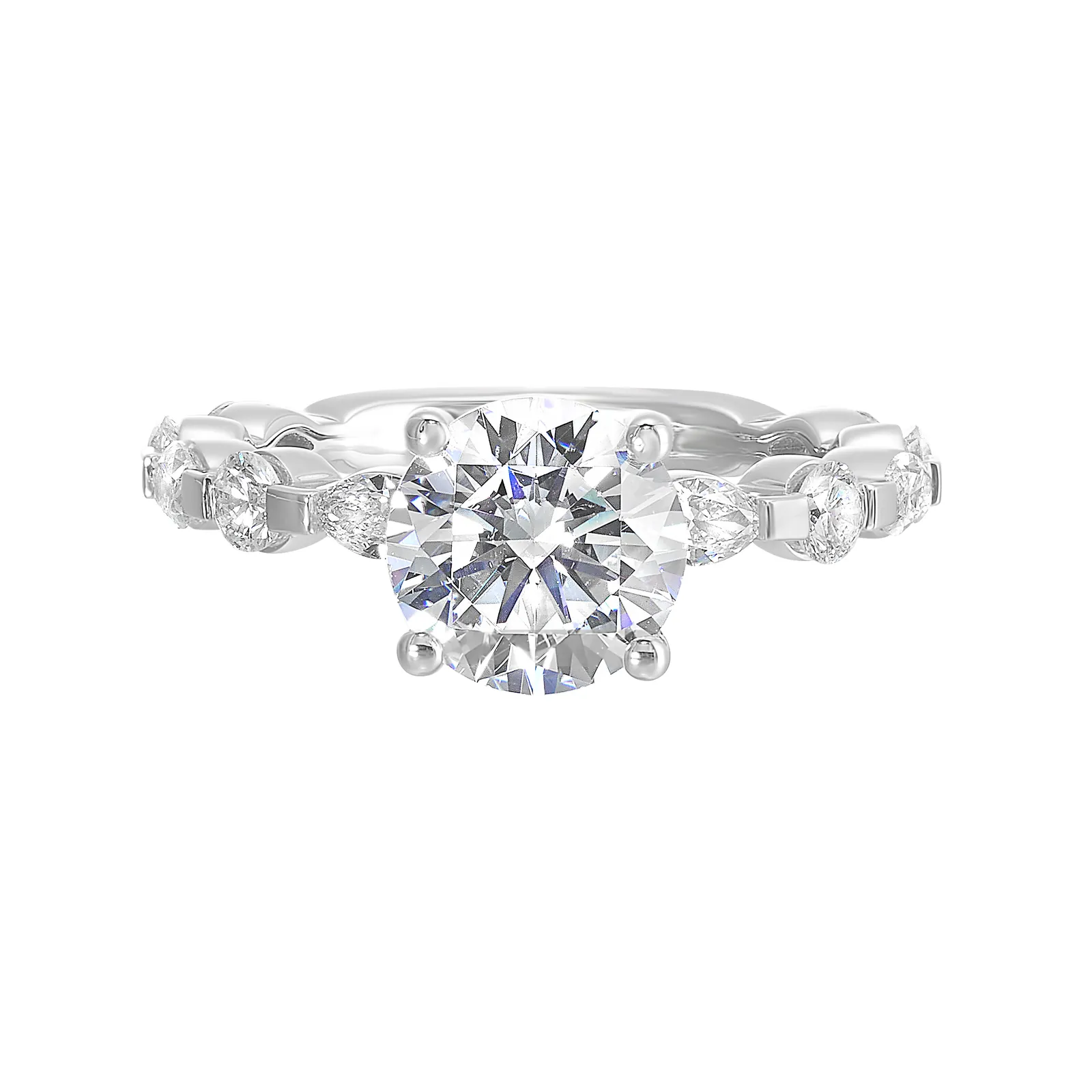 14Kt White Semi Mount 3/4Ctw For 2Ctw Round Center