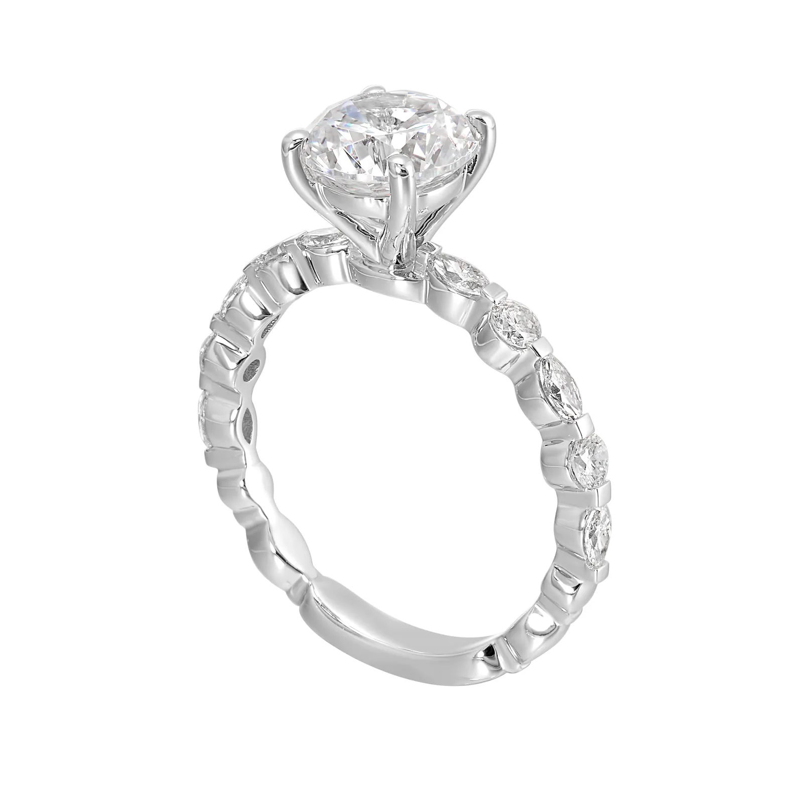 14Kt White Semi Mount 3/8Ctw For 1 1/2Ctw Round Center view 3