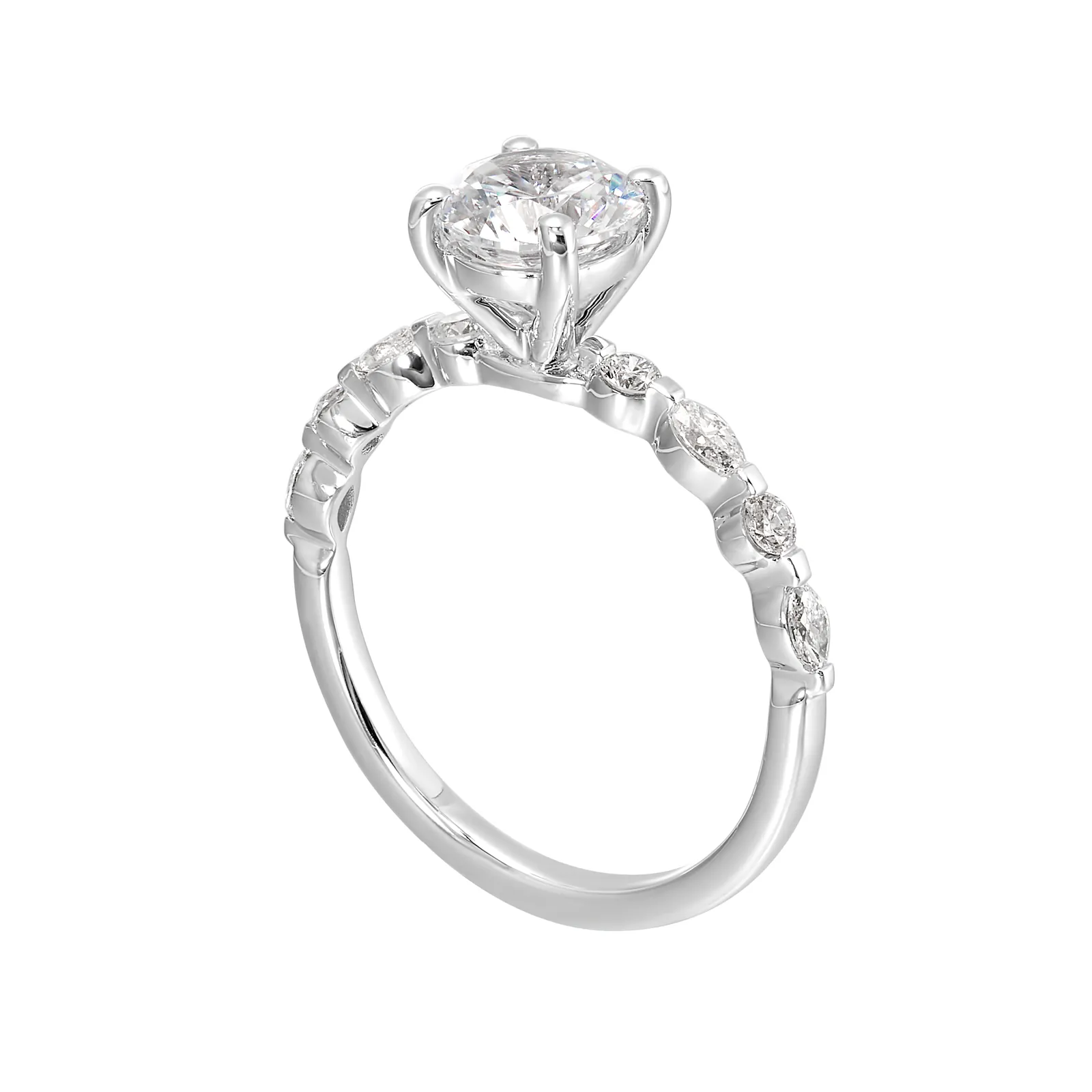 14Kt White Semi Mount 1/4Ctw For 1Ctw Round Center view 3