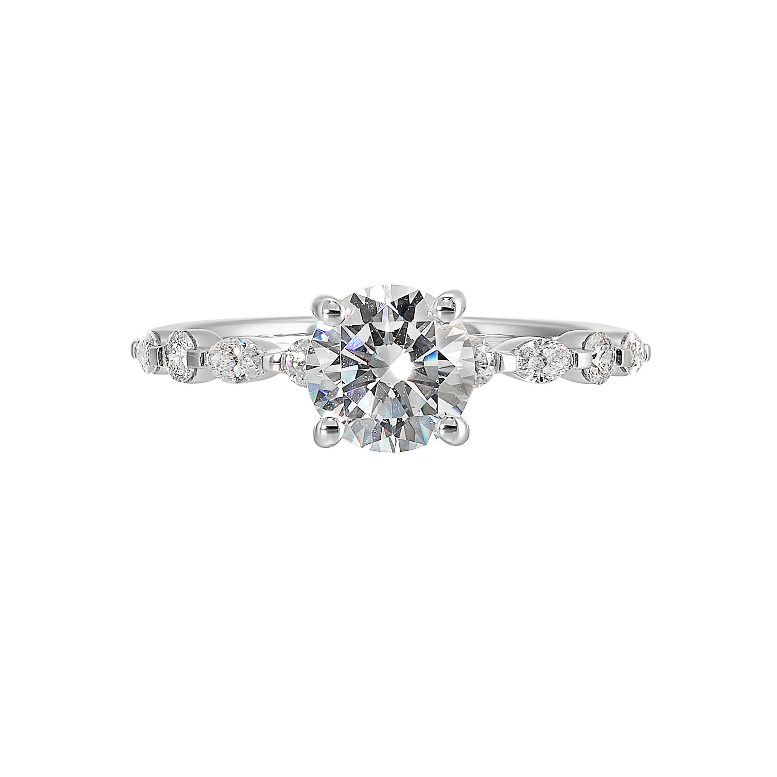 14Kt White Semi Mount 1/4Ctw For 1Ctw Round Center
