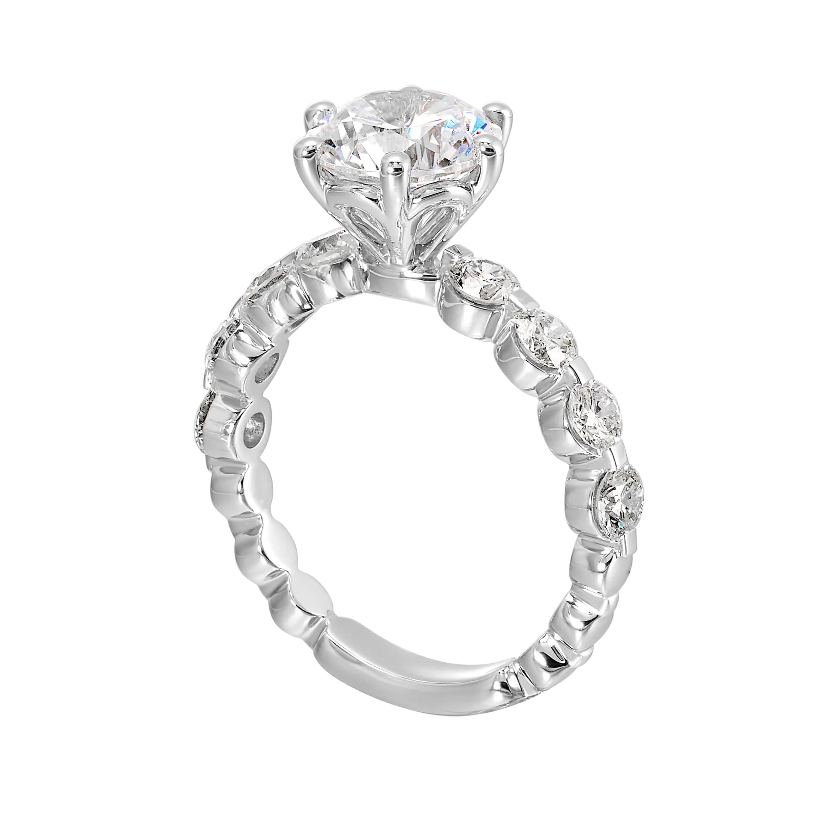 14Kt White Semi Mount 7/8Ctw For 2Ctw Round Center view 3