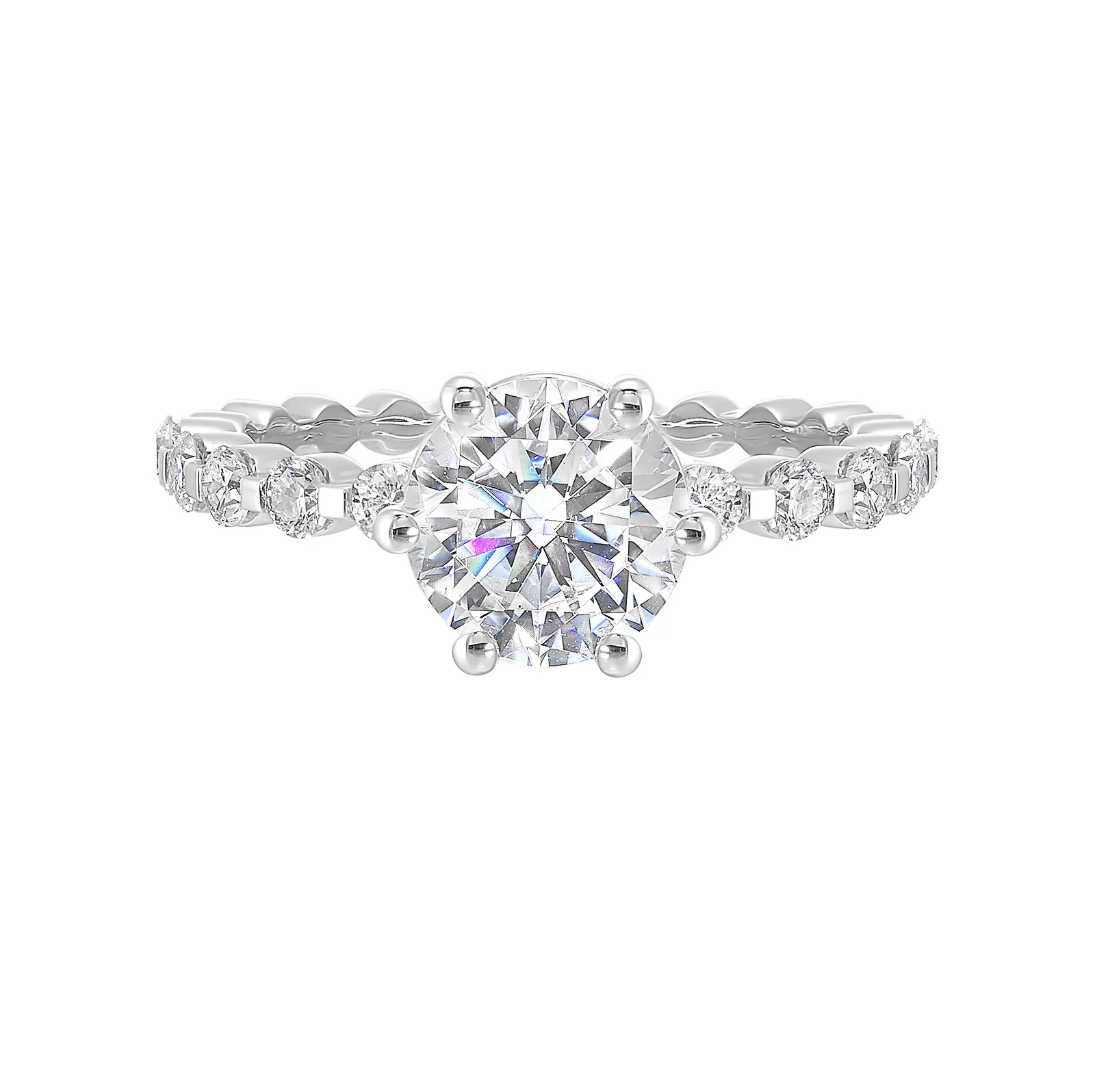 14Kt White Semi Mount 3/8Ctw For 1 1/2Ctw Round Center