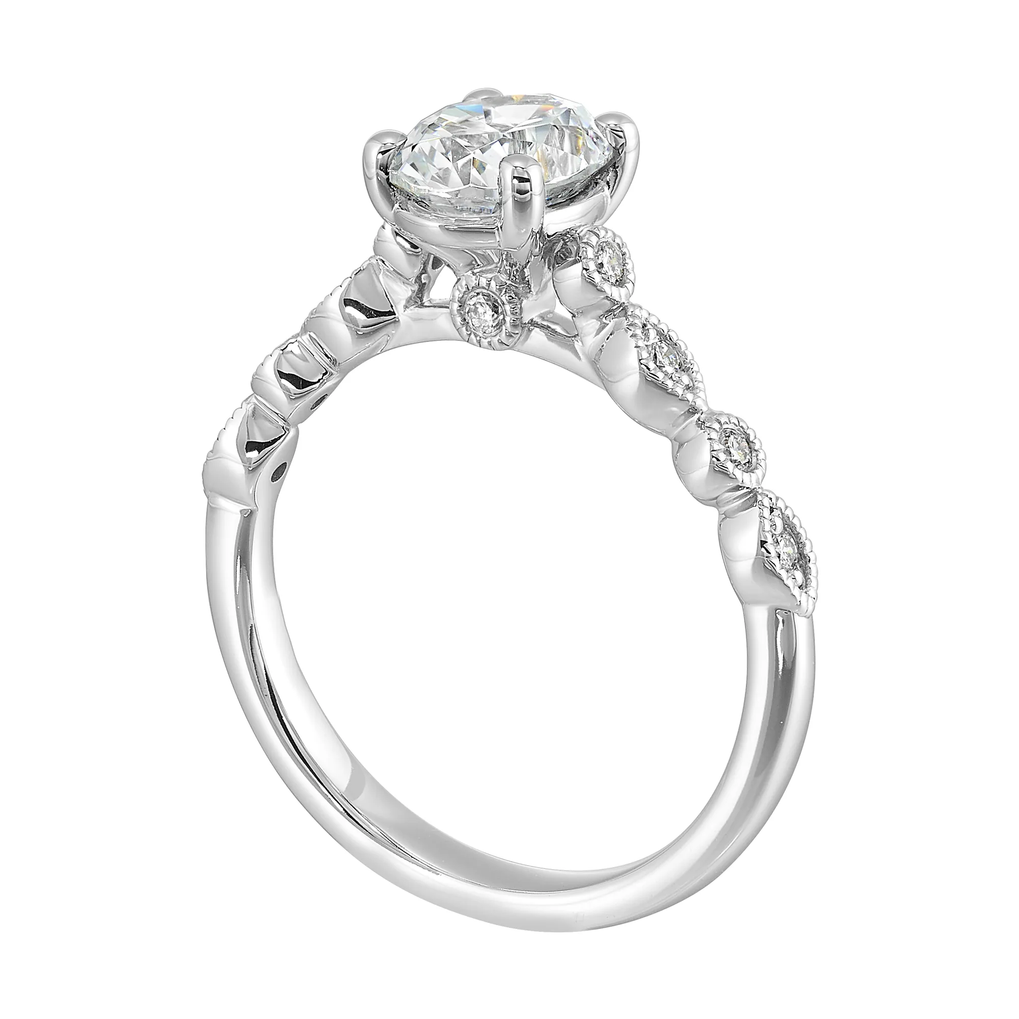 14Kt White Semi Mount 1/10Ctw For 1Ctw Oval Center view 3
