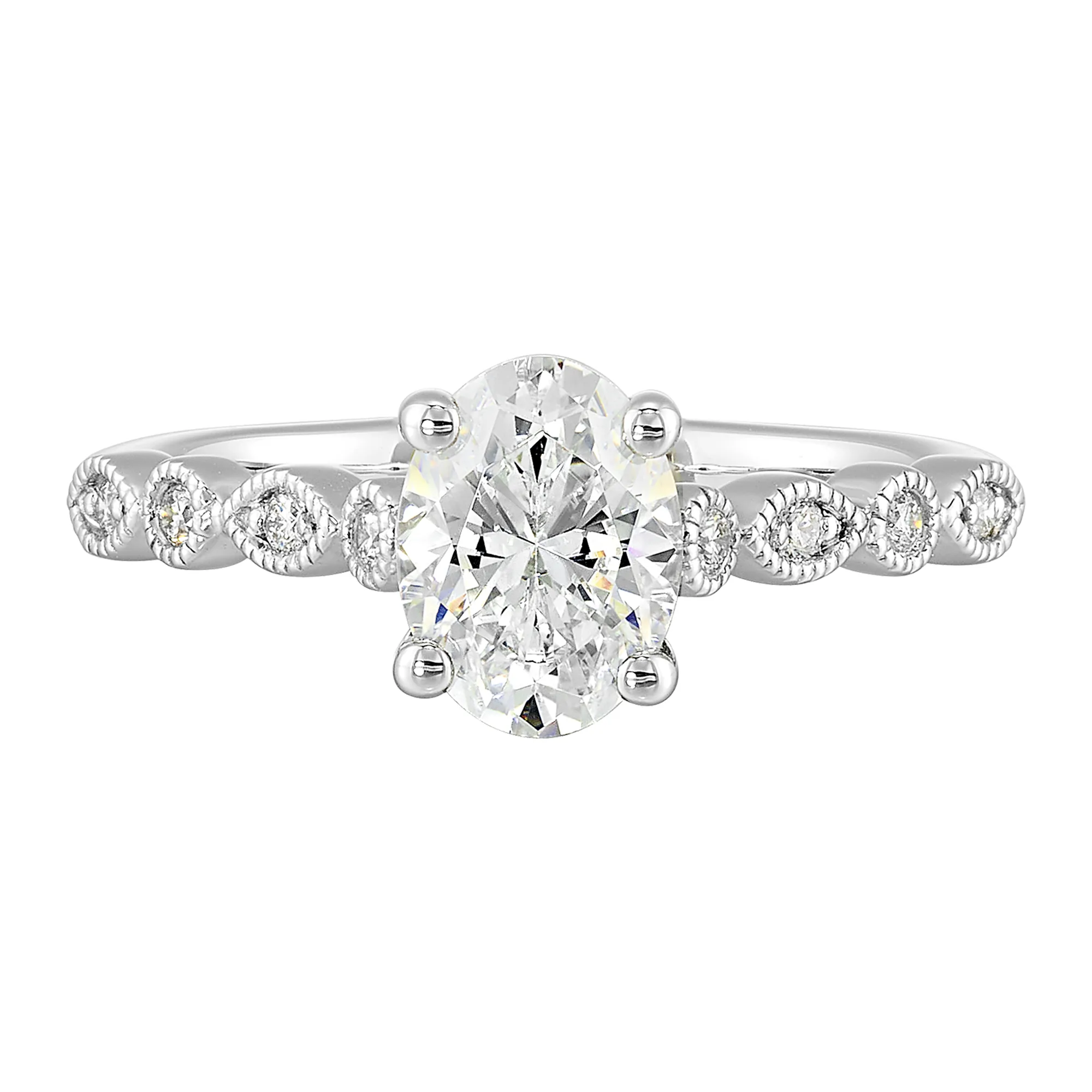 14Kt White Semi Mount 1/10Ctw For 1Ctw Oval Center